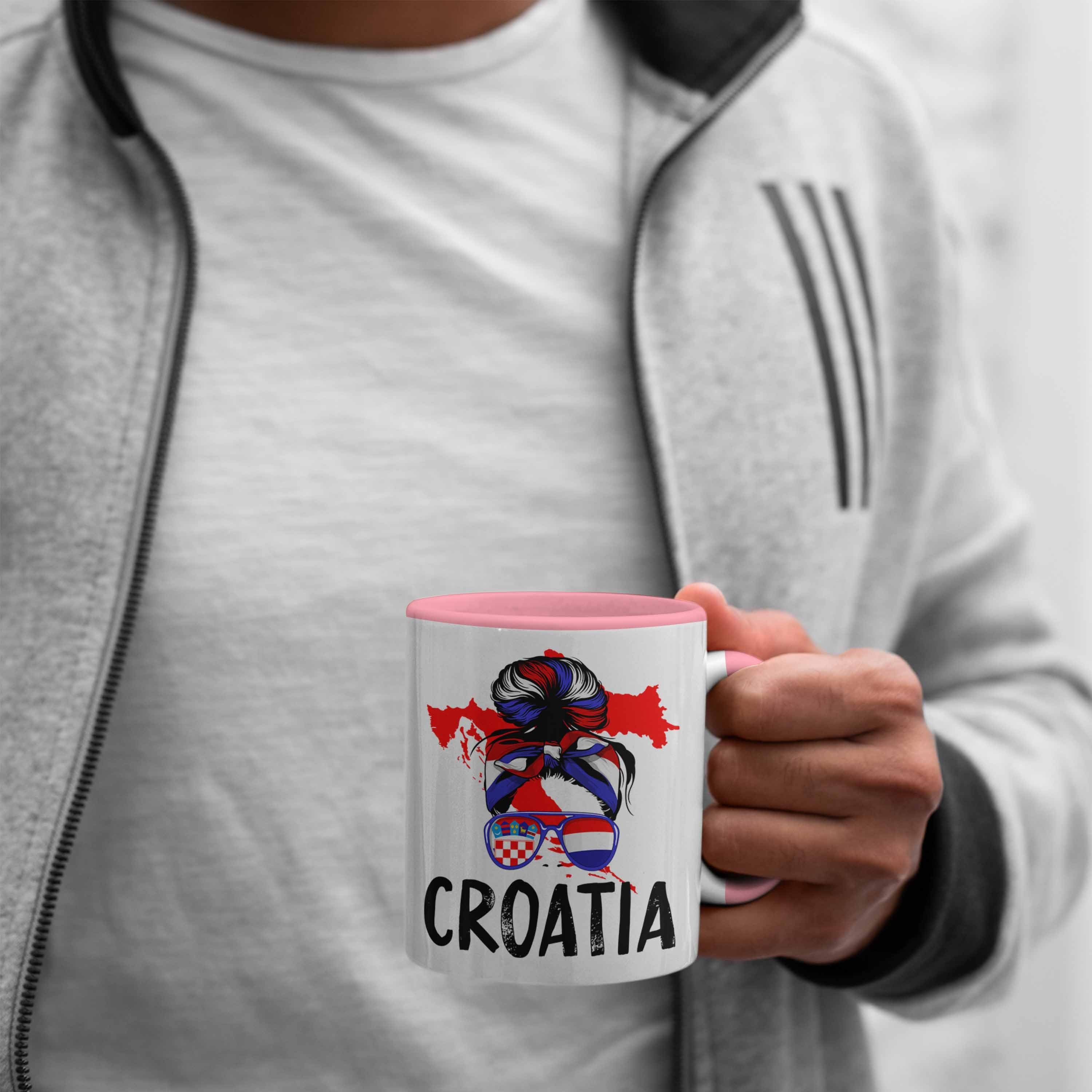 Trendation Rosa Kroatische Tasse Heimat Kroatien für Geschenkide Croatia Geschenk Tasse Frau