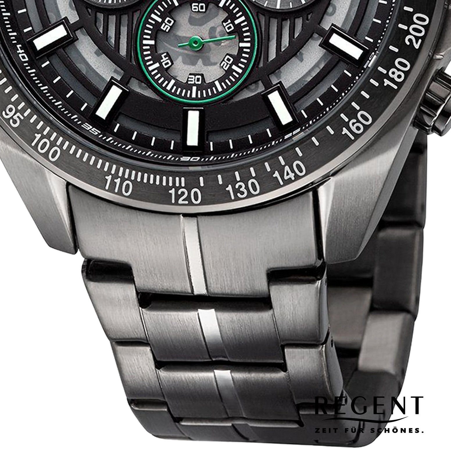 Regent grün Quarzuhr groß Herren extra (ca. rund, Regent Armbanduhr Metallarmband Armbanduhr Herren 46mm), Analog,