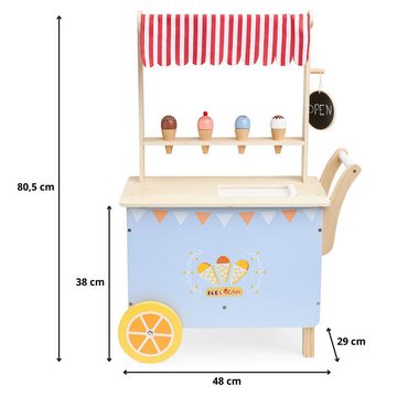 Mamabrum Kinder-Küchenset Holzeiswagen auf Rädern - mobile Eisdiele