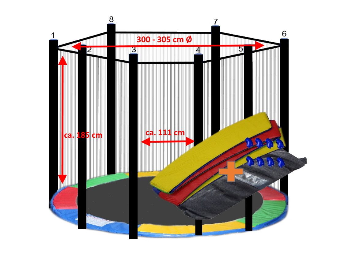 walexo Gartentrampolin Trampolin Randabdeckung mit Sicherheitsnetz für 8 Stangen, Ø 305 cm