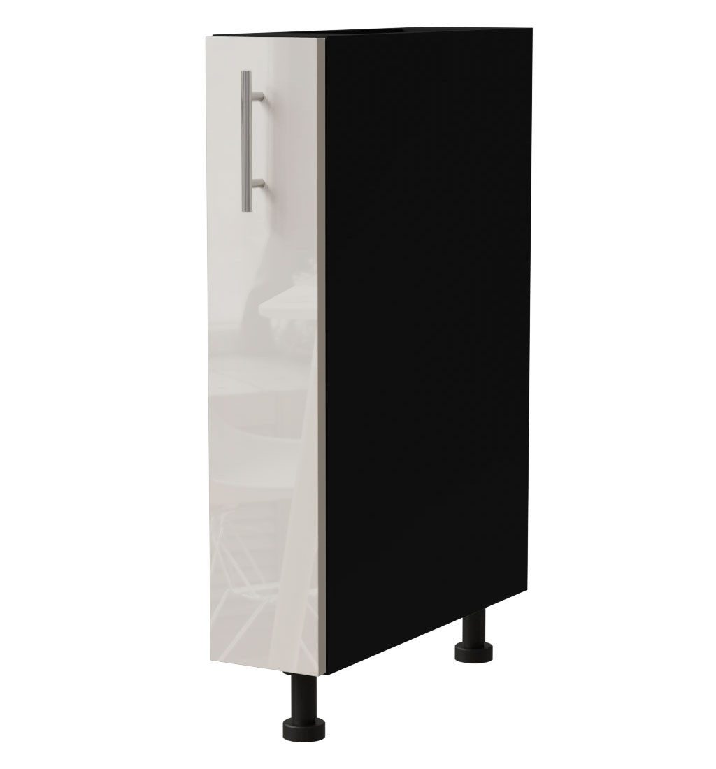 Feldmann-Wohnen Apothekerschrank Brerra (D15/kargo, 1 Türfront, innen 1 Korbauszug mit 2 Ablagen, 1-St., moderne Optik, lackierte Fronten, 15x50x82cm) schwarz / RAL 9001 creme Hochglanz / Korb links
