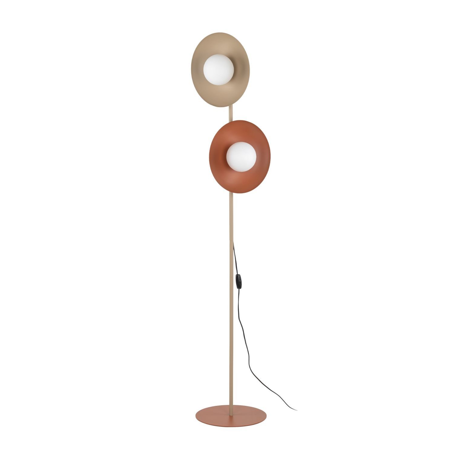 Licht-Erlebnisse Stehlampe KOSALFA, ohne Leuchtmittel, Glas Metall G9 160 cm hoch Rot Weiß 2-flammig Kugel Schirm Modern