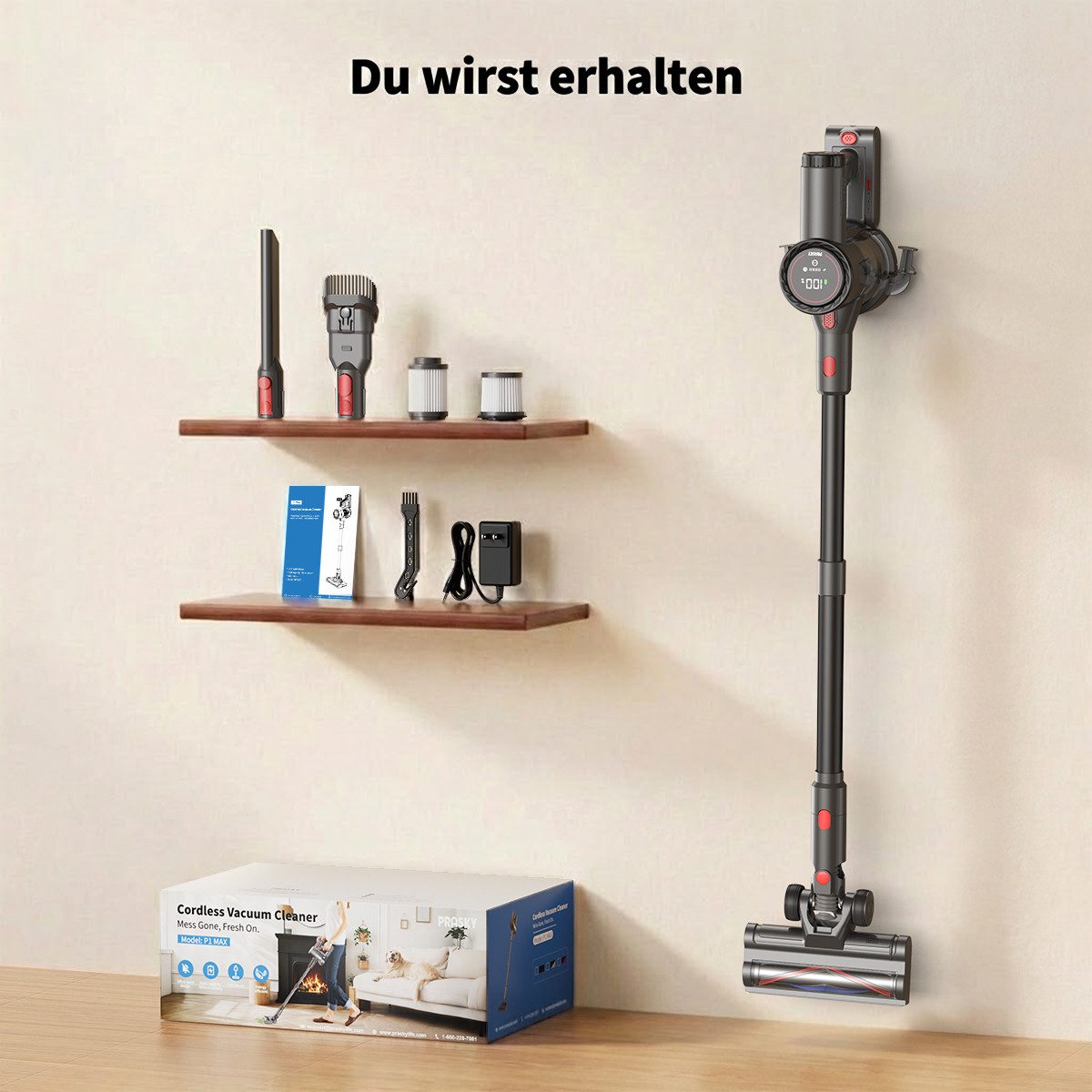 PRASKY Stielstaubsauger Akku Staubsauger Kabellos, Stielstaubsauger 65kPa/60Min, HEPA-Filter, 550 W, mit Beutel, staubsauger kabellos 550W Leicht und ideal für  – Bild 5 von 5