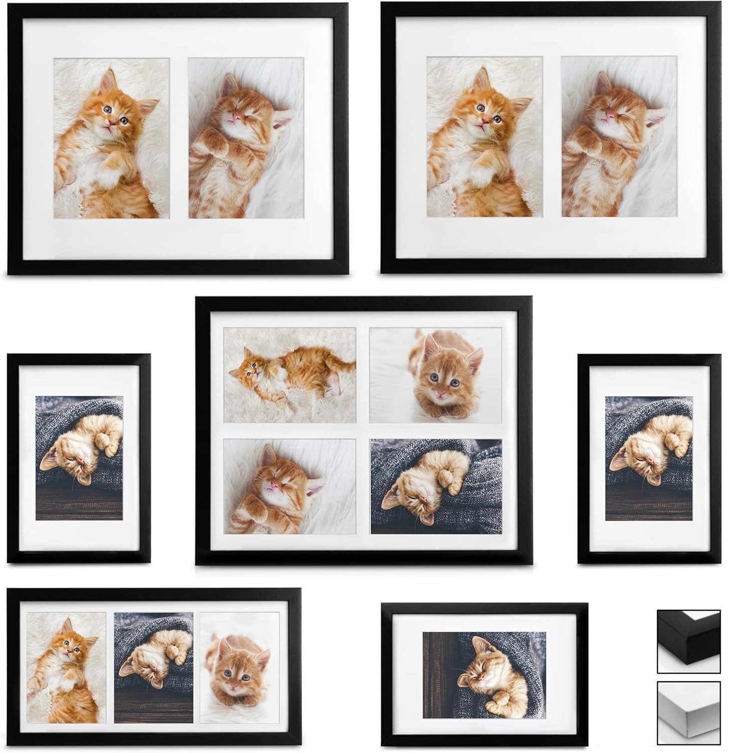 bomoe Bilderrahmen Bilderrahmen Collage Galeria,10x15 cm, 13x18 cm, 9x13 cm, Schwarz, Kunststoffglas, Metall-Aufhängung & Passepartout Multirahmen Holz