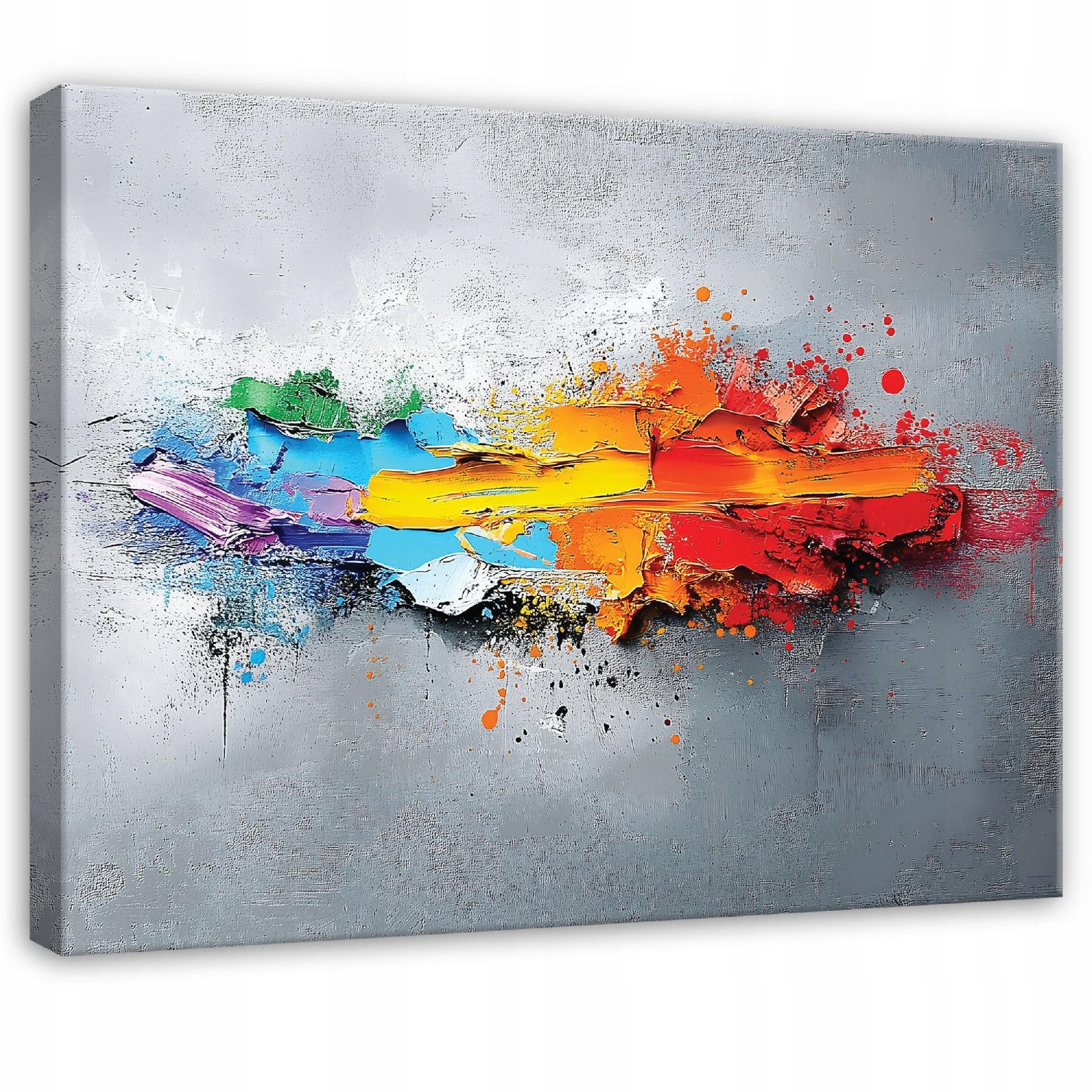 Wallarena Leinwandbild Abstraktion mit Farbspritzern in Grau für Wohnzimmer, Abstraktion (1 St), in Rot und Orange mit Holzrahmen mit Aufhängevorrichtung 40x30cm