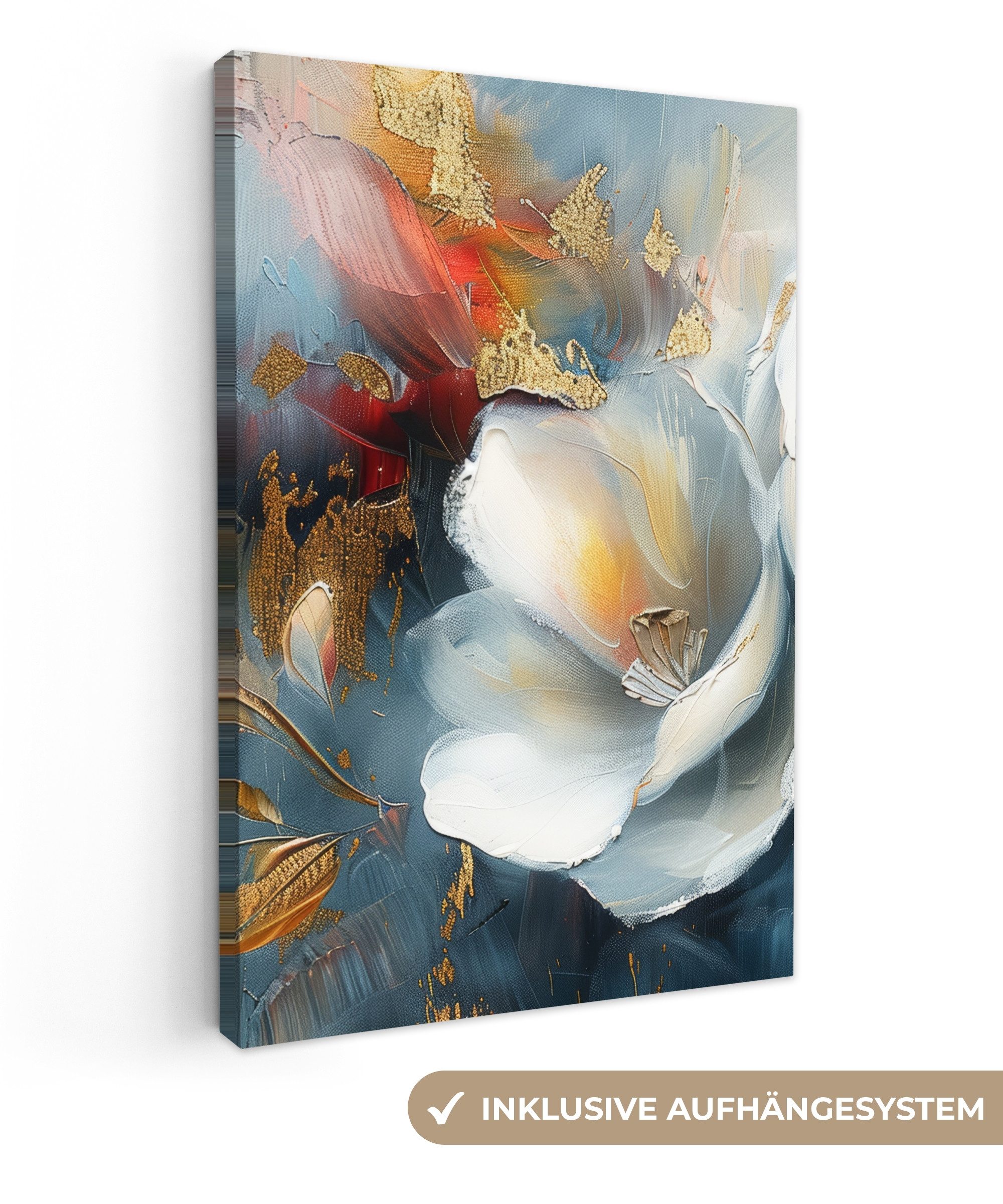 Leinwandbild Blumen - Weiß - Gold - Kunst - Abstrakt