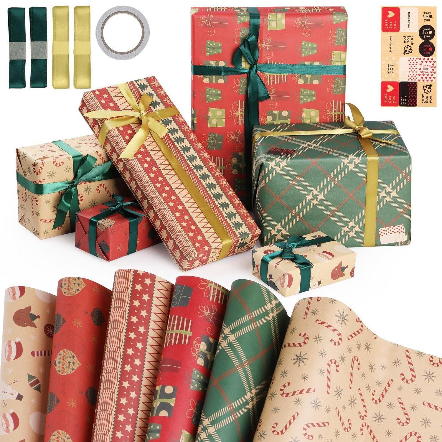 LuxusKollektion Geschenkpapier Geschenkpapier Set 6 Blatt 70x50cm Weihnachten, (6St)