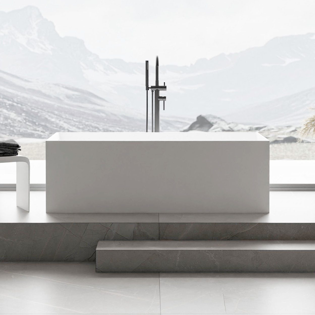 Bernstein Badewanne LUNA STONE 170 x 72 cm, Freistehende Badewanne Mineralguss matt eckig