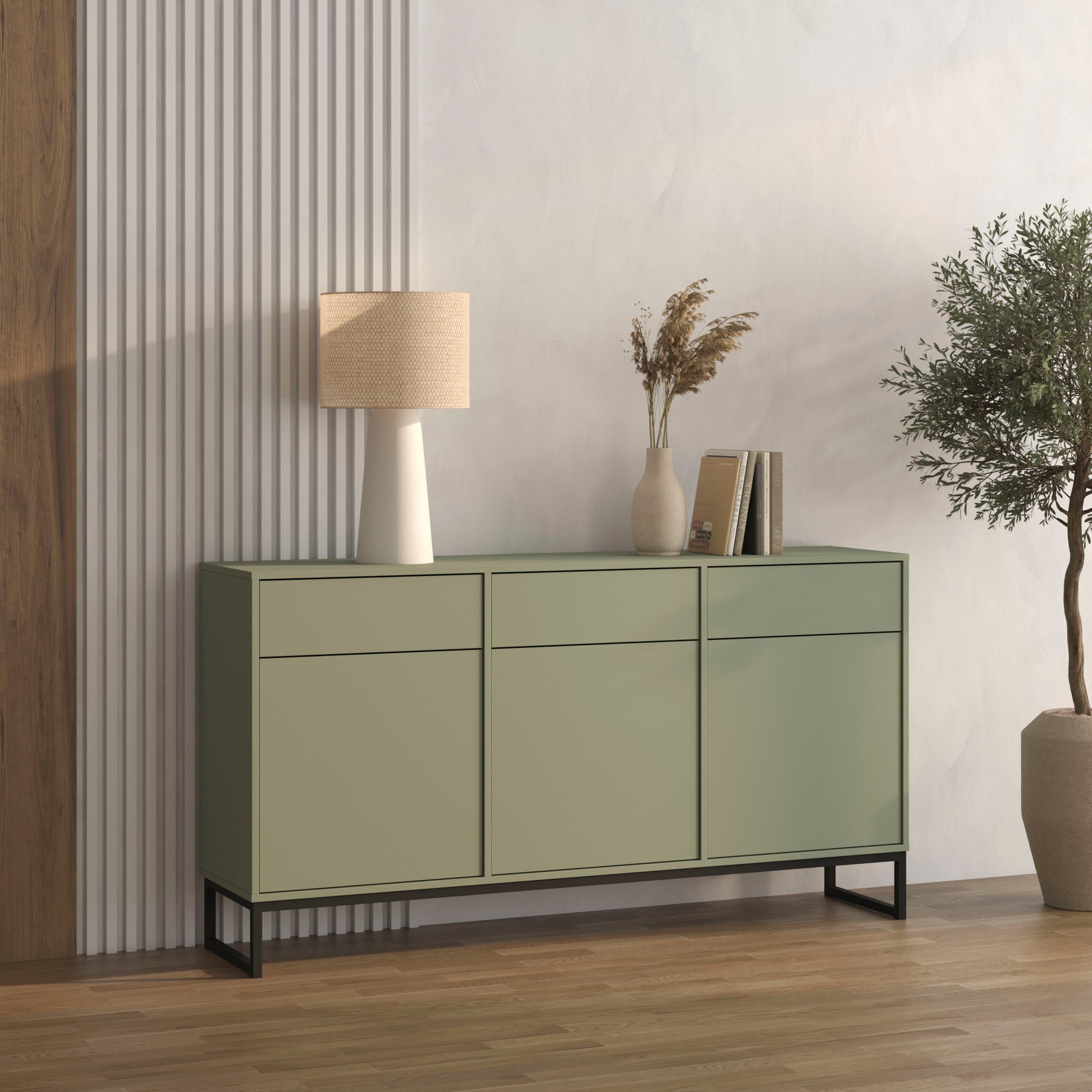 OTTO home Sideboard Loft, Breite 157 cm, grifflose Kommode 3 Türen/3 Schubkästen., Schubladenschrank mit viel Stauraum, Einlegeböden verstellbar