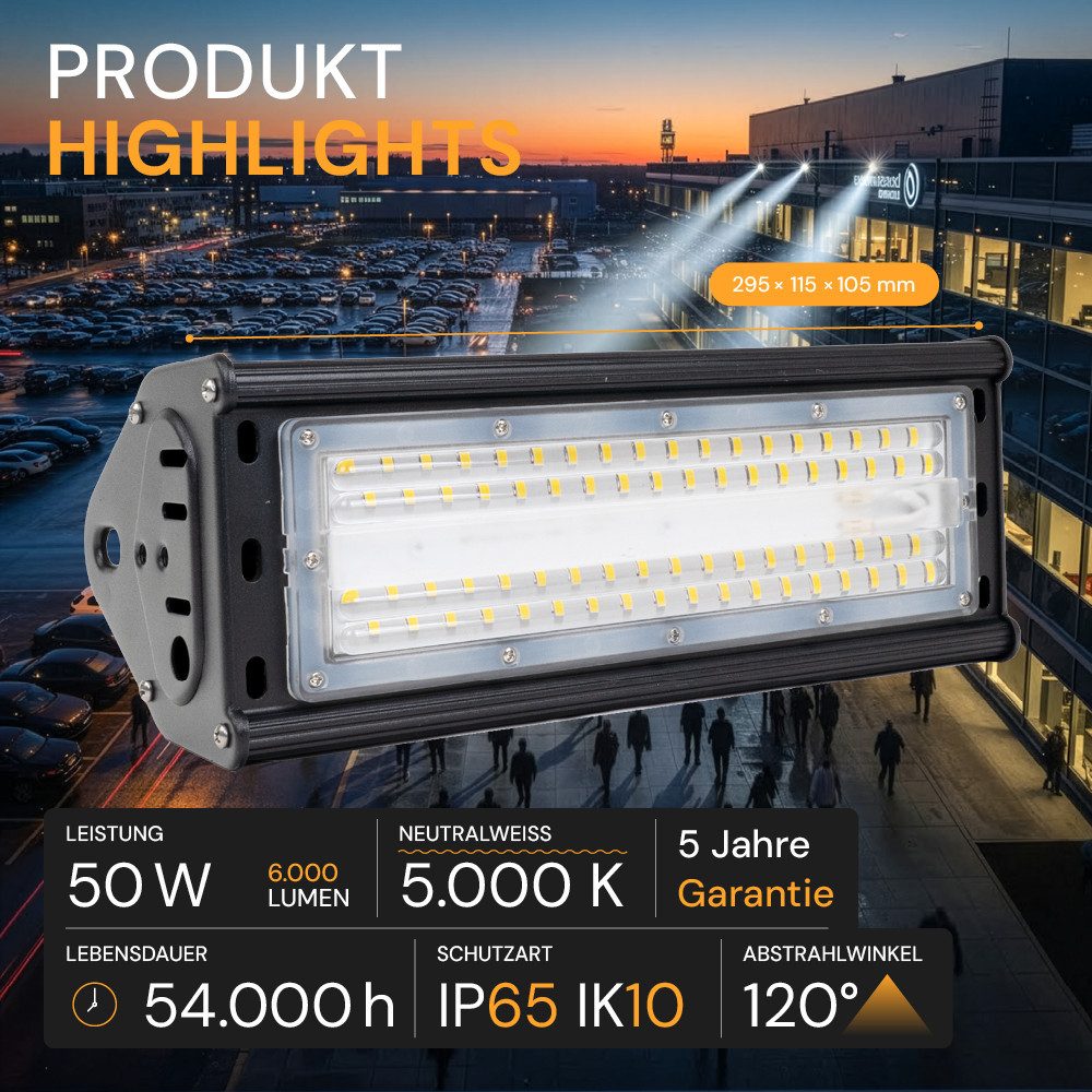 ENOVALITE LED Arbeitsleuchte ENOVALITE LED Hallenstrahler HighBay 50 W 5000 K Neutralweiß Schwarz, LED fest integriert, Tageslichtweiß