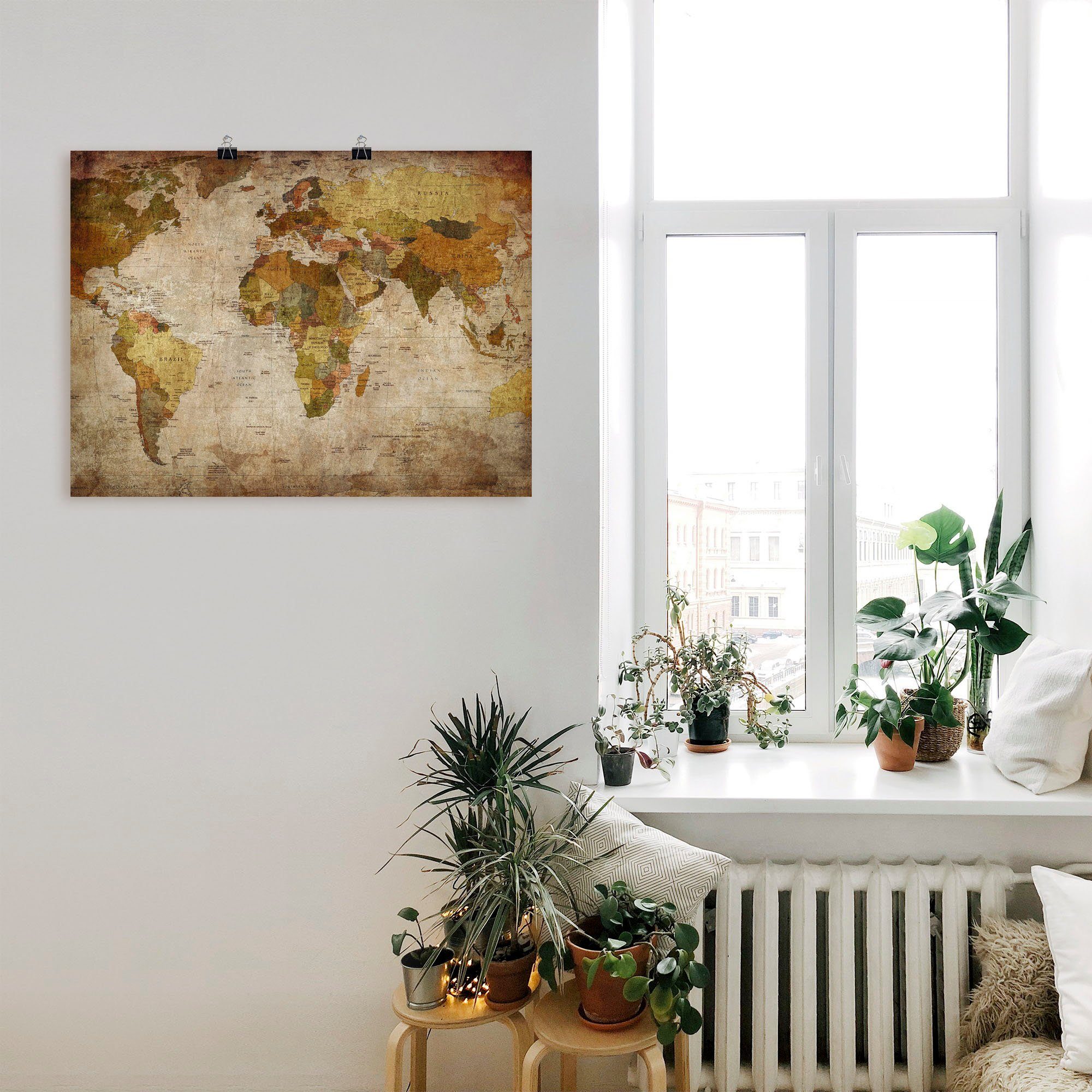 Artland Wandbild Weltkarte, Landkarten (1 St), als Leinwandbild, Poster in verschied. Größen