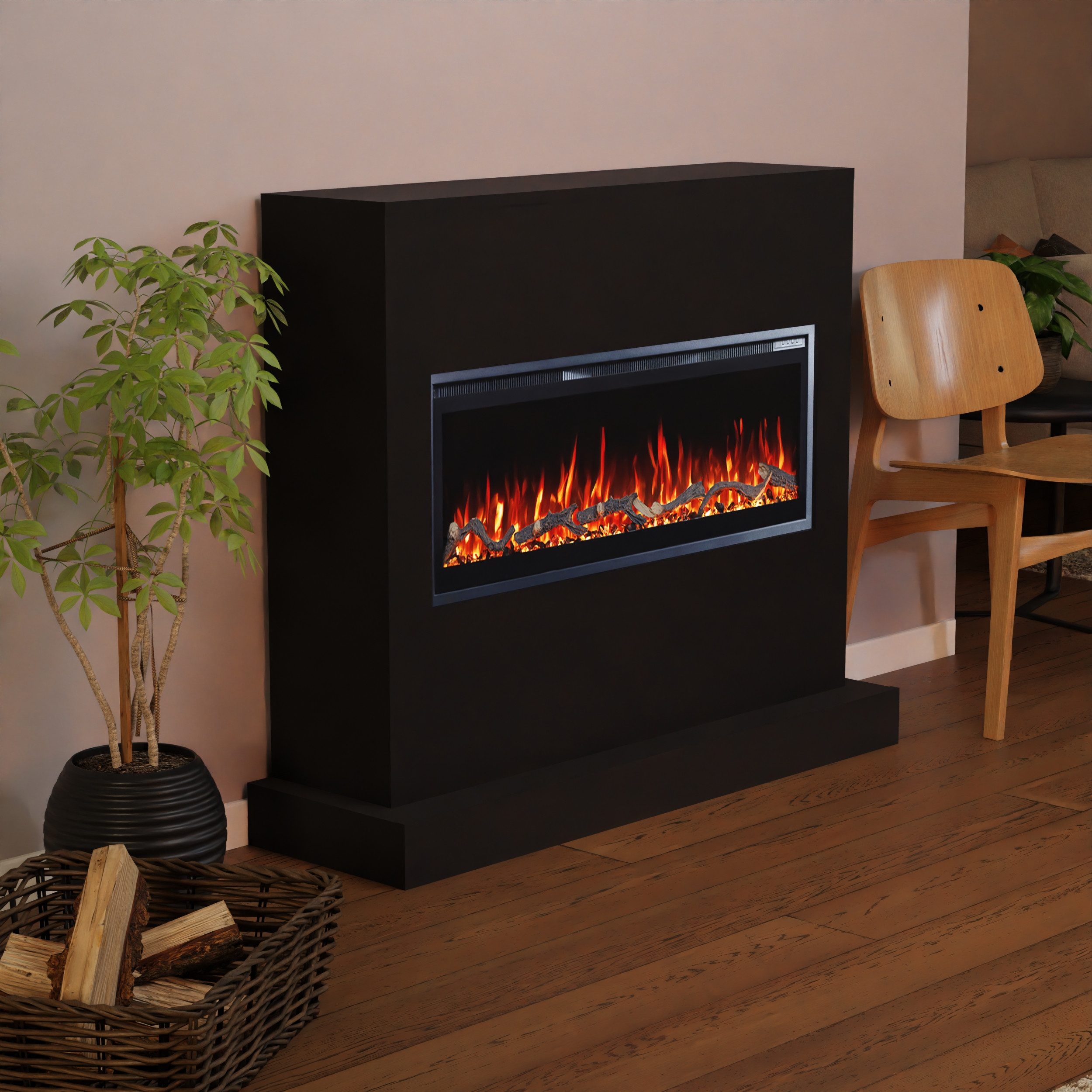 GLOW FIRE Elektrokamin GF Core Zeus Elektrokamin 90 Schwarz, Elektrischer Kamin mit 3D Feuer mit Heizung, 2 Dekorationen