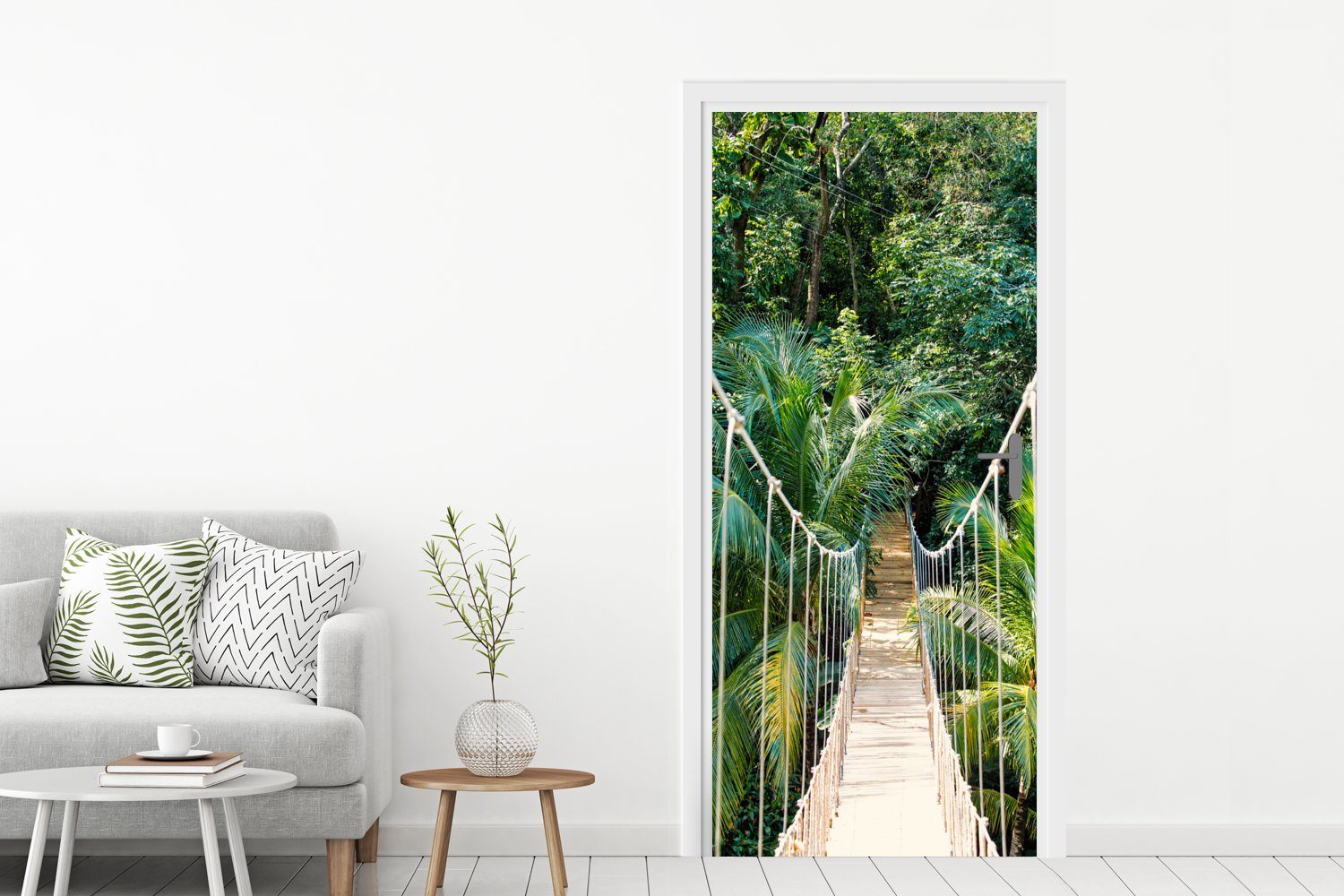 Brücke 75x205 Fototapete Dschungel - bedruckt, Türtapete St), - Palme (1 Matt, MuchoWow - Tür, Natur für Türaufkleber, cm - Pflanzen,