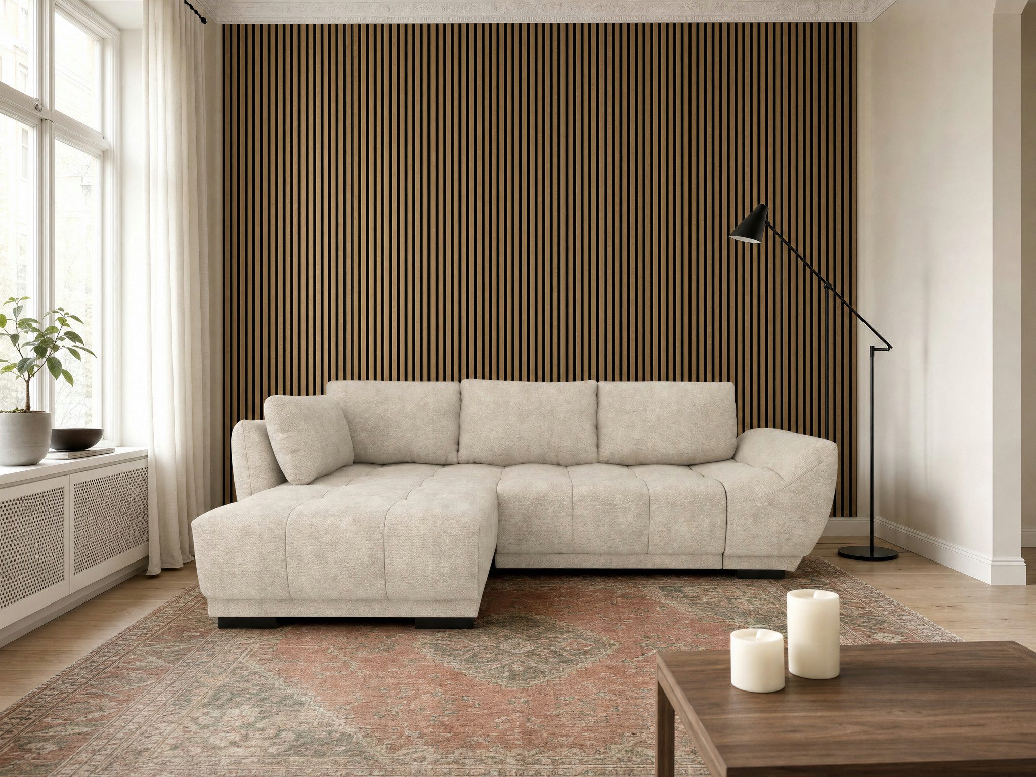 foamnova Ecksofa Leuven, Flache, moderne Silhouette, schlanke Füße