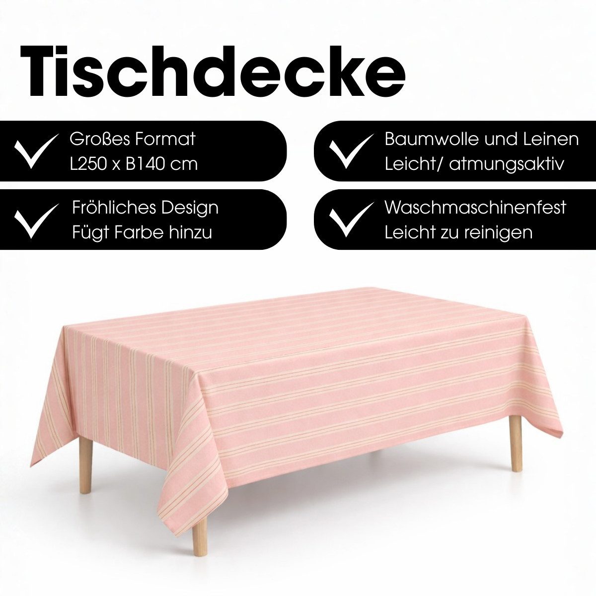 Mica Decorations Tischdecke Mica Decorations Evie Gestreifte Tischdecke - Rosa – Bild 2 von 5