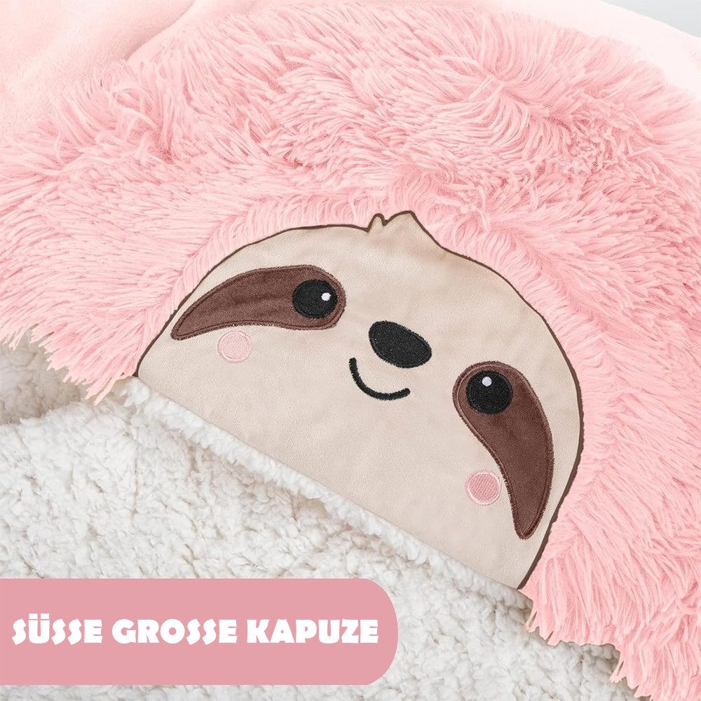 Wohndecke Kuscheldecke mit Ärmeln Faultier Decke mit Kapuze Tragbar Flauschdecke, TUWENA, Cartoon Sofadecke Flanell, Weiche Wohndecke 152x125cm, Decke Geschenke – Bild 4 von 5