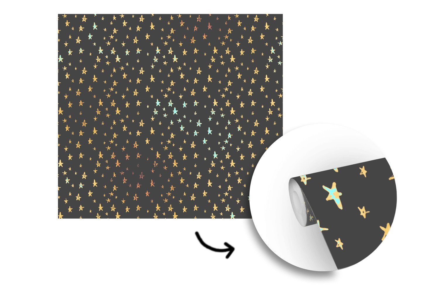 Sterne Muster oder Vinyl - Tapete für (5 bedruckt, - Wohnzimmer St), Wandtapete MuchoWow Schlafzimmer, Gold, Fototapete Matt,