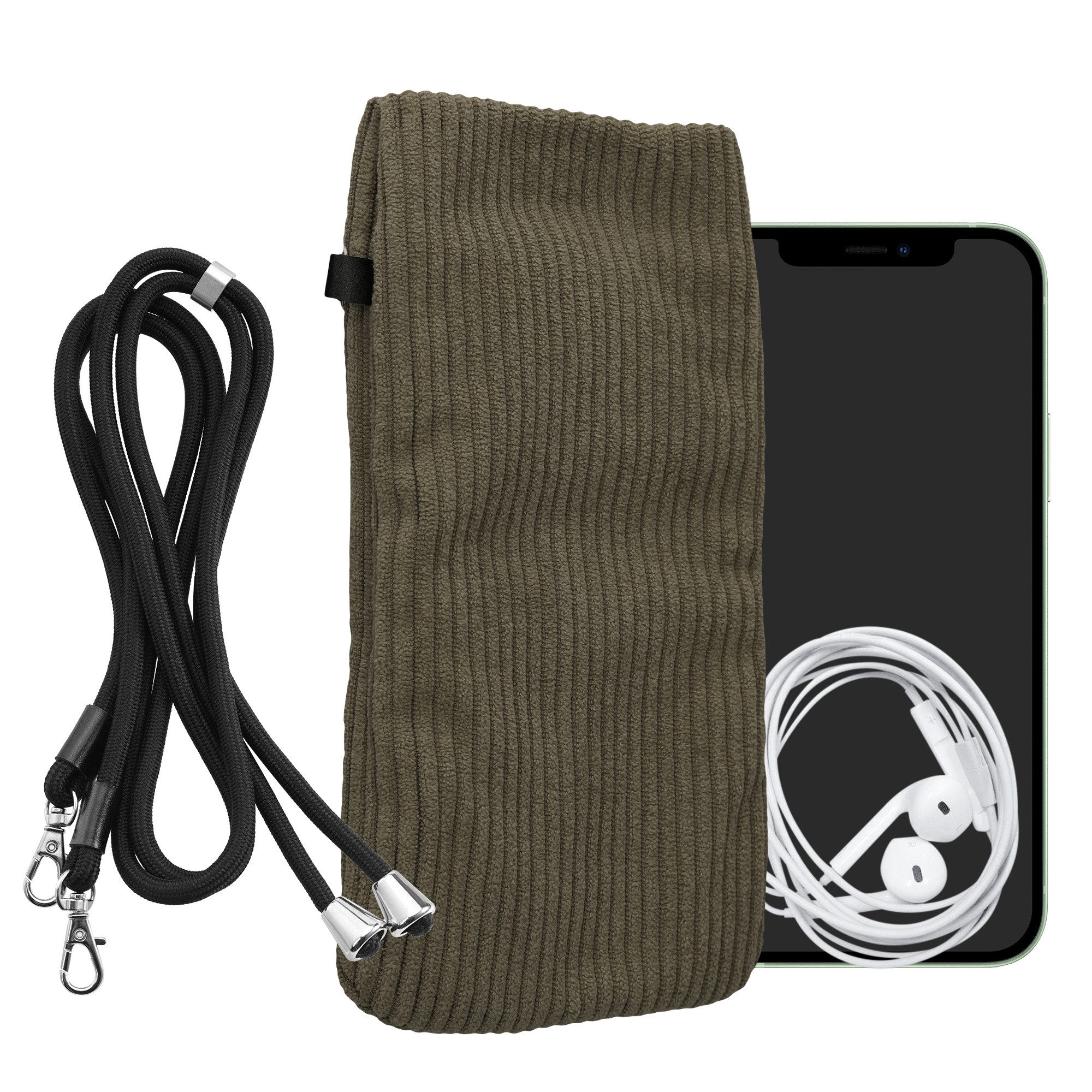 kwmobile Handytasche Handytasche für Smartphones XXL - 7" Handy Tasche (1-tlg), Cord Handy Hülle Bräunlichgrau mit Kordel - Handy Tasche