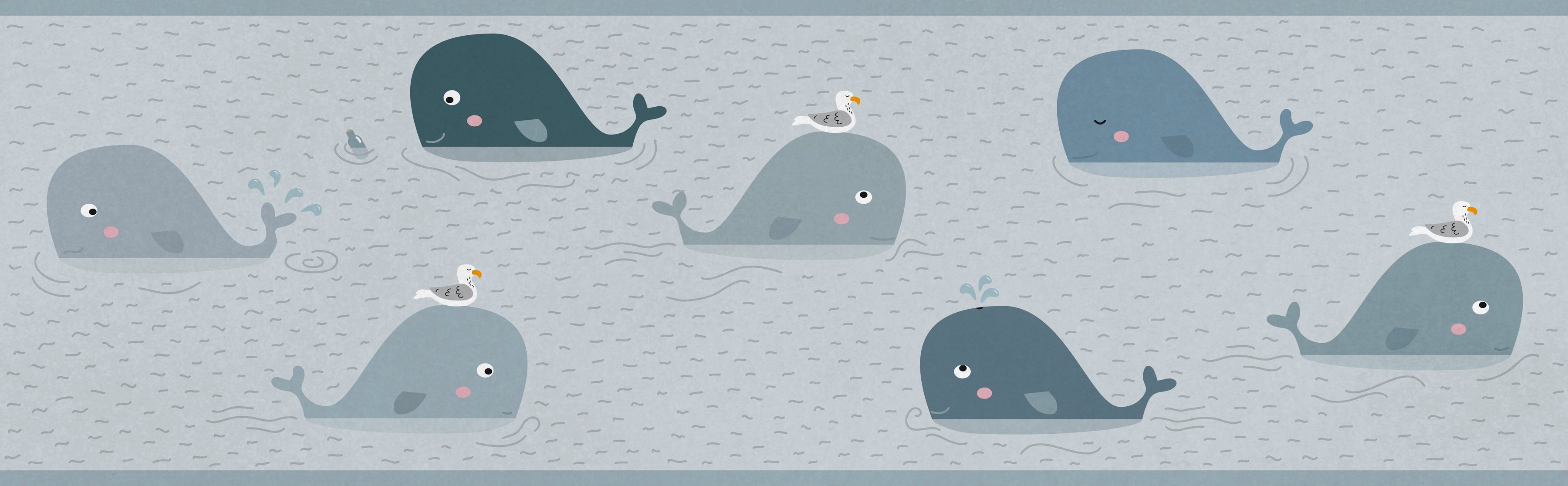 A.S. Création Bordüre Floating Friends, glatt, Motiv, abstrakt, naturalistisch, Papier Wand Schräge Tür Borte Wohnzimmer Schlafzimmer Küche Design