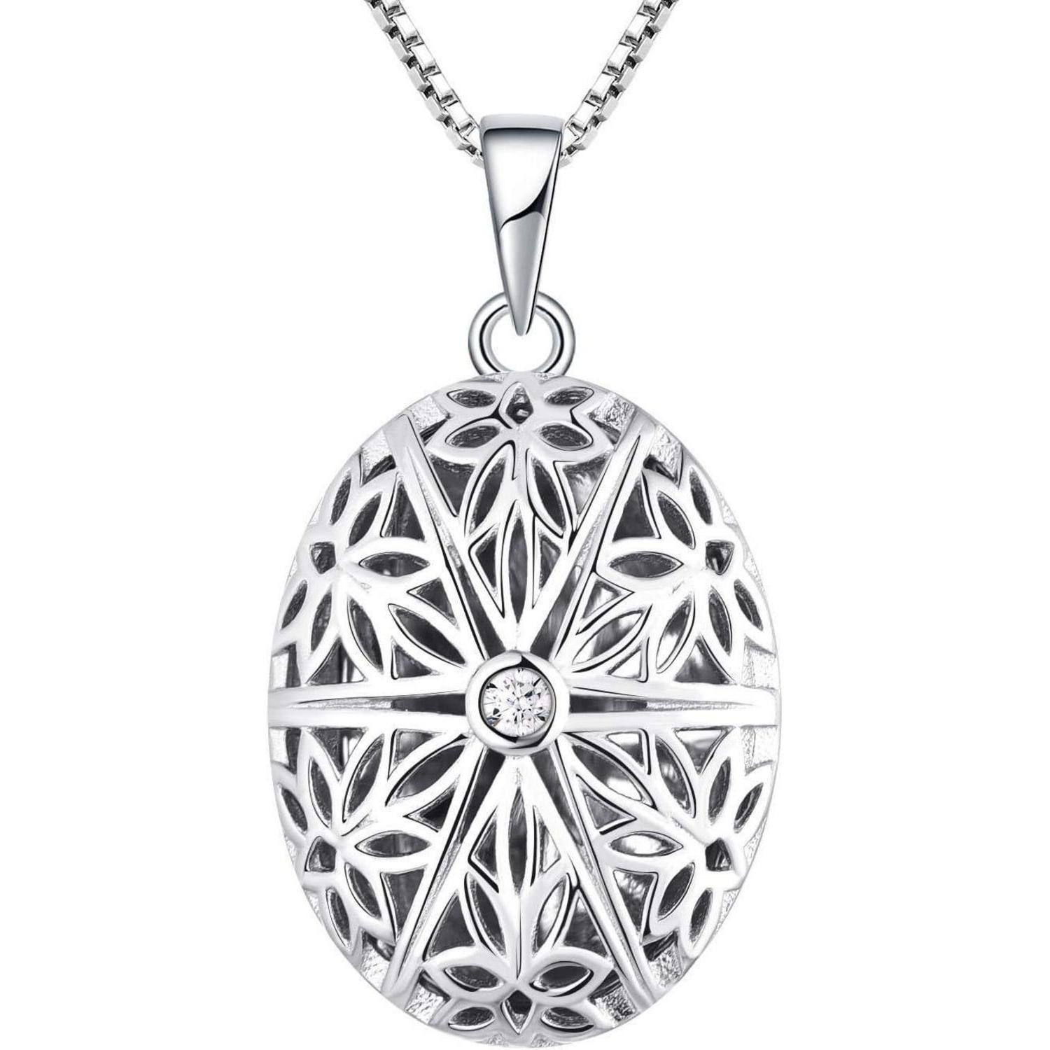 LuxusKollektion Kette mit Anhänger Personalisierte Oval Foto Medaillon Kette 925 Silber Zirkonia Vintage