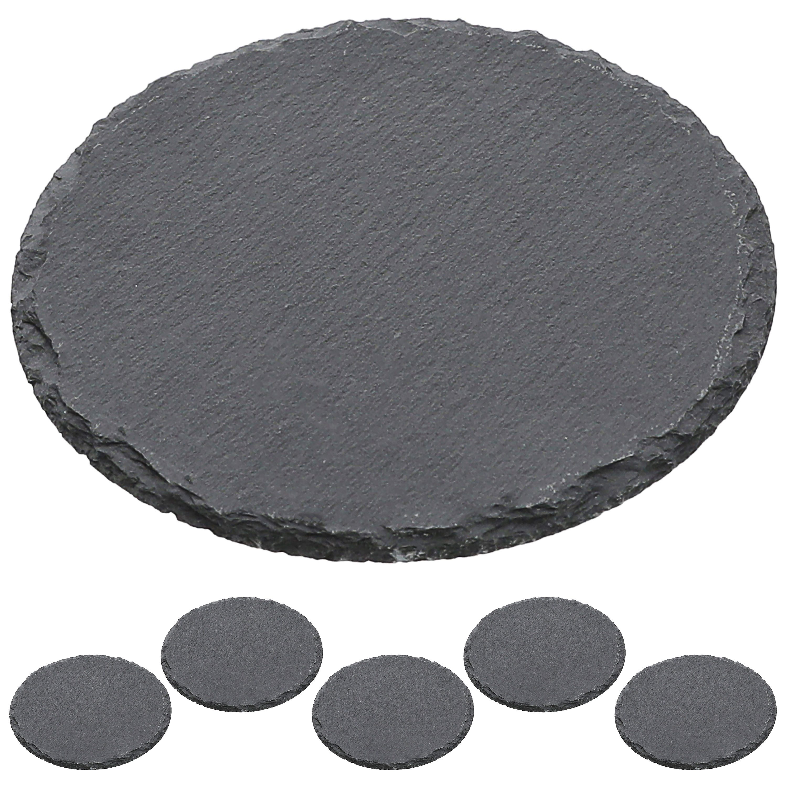 CEPEWA Servierplatte Schieferplatte 6er Set Ø15cm rund Filzschoner Servierplatte, (6-tlg)