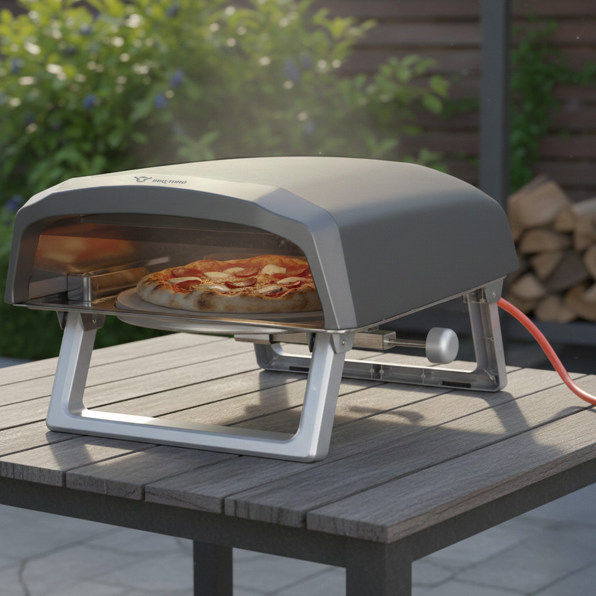 BBQ-Toro Pizzaofen Gas Pizzaofen mit Drehteller, mobiler Pizza Ofen mit Drehfunktion, Rutschfeste Füße für festen Stand