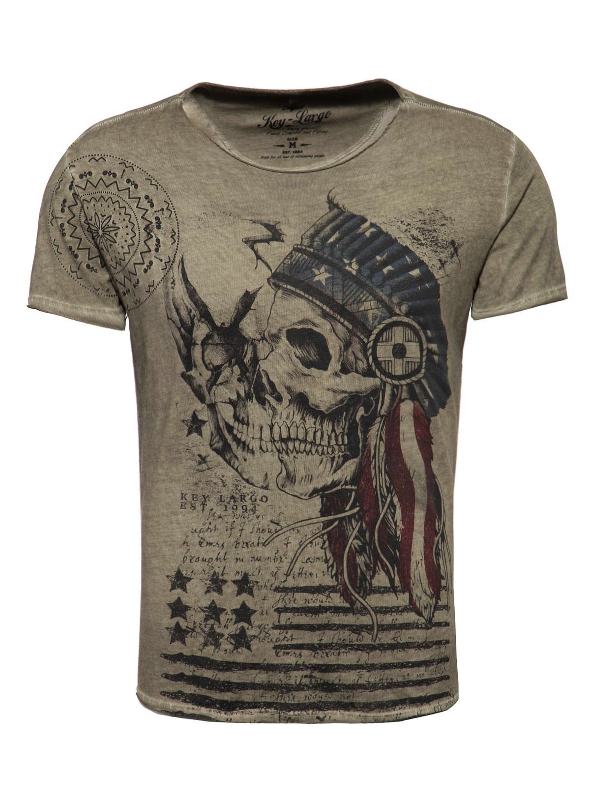 T-Shirt T-Shirt Indian Skull Totenkopf Print Motiv vintage Look MT00168