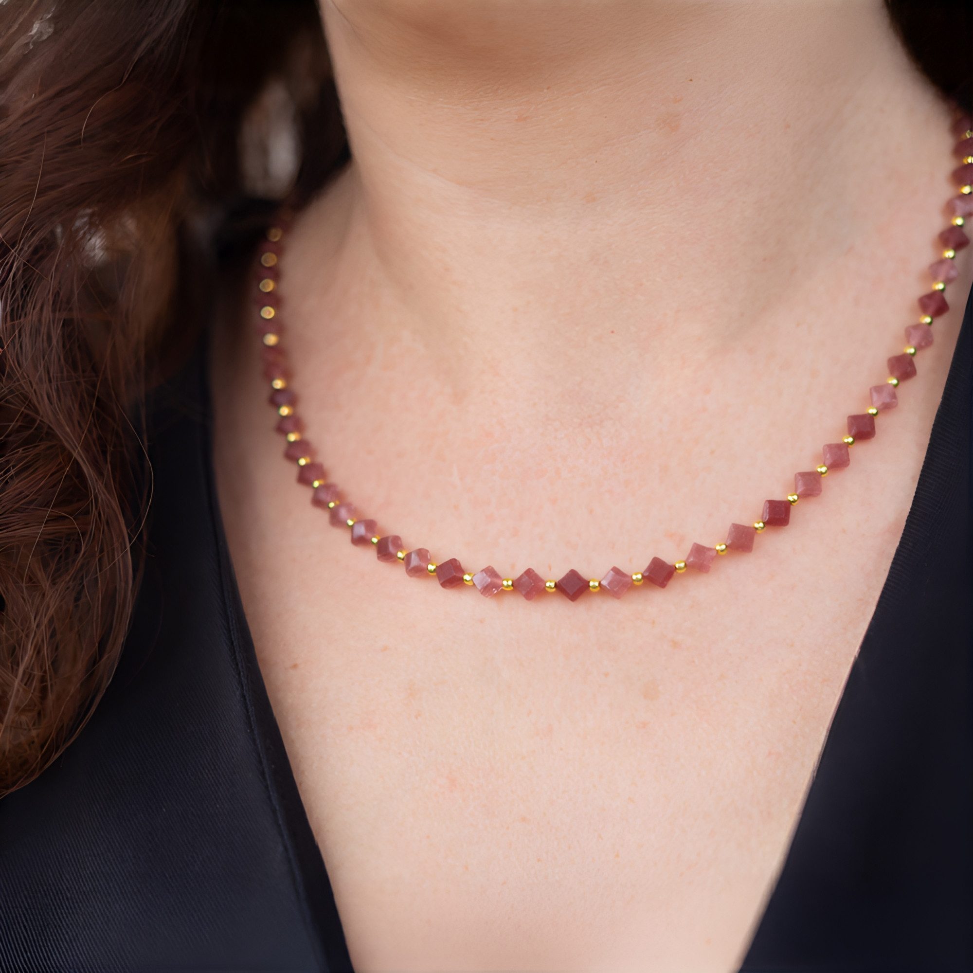 Cavill Silberkette Cavill Rhodochrosit 36,04 ct Hämatit 14,30 ct 925 Silber vergoldet (1-tlg)