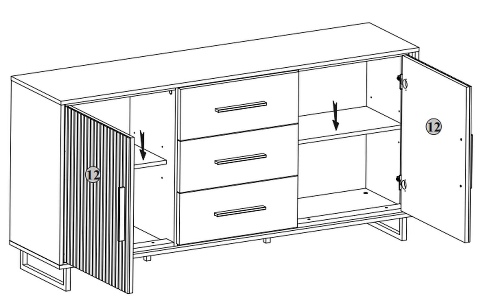 Lebenswert Sideboard Joe, in Eiche / anthrazit, Eiche teilmassiv - 163x84x40cm (BxHxT)