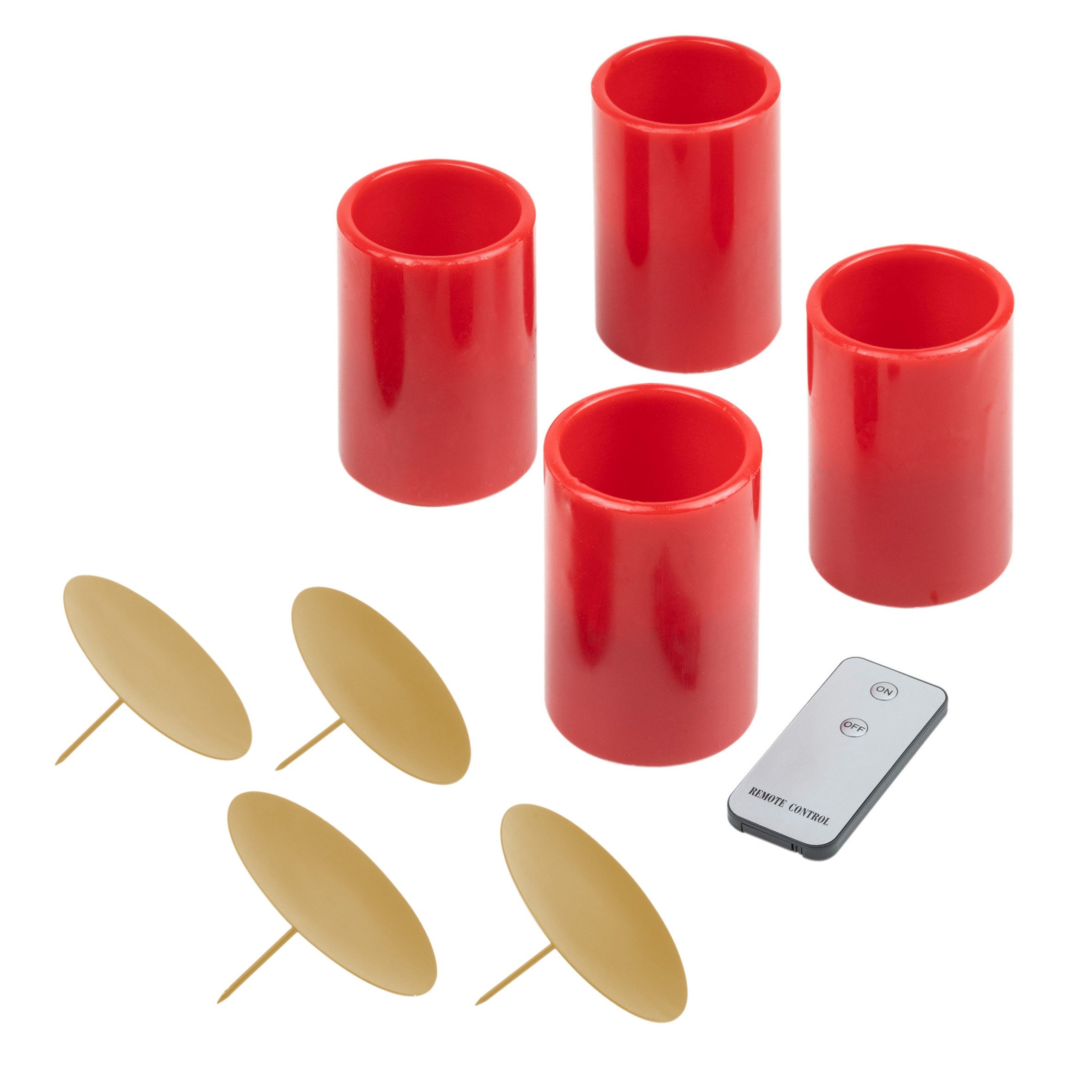 Spetebo LED-Kerze LED Wachskerzen rot mit Kerzentellern in gold (Set, 5-tlg günstig online kaufen