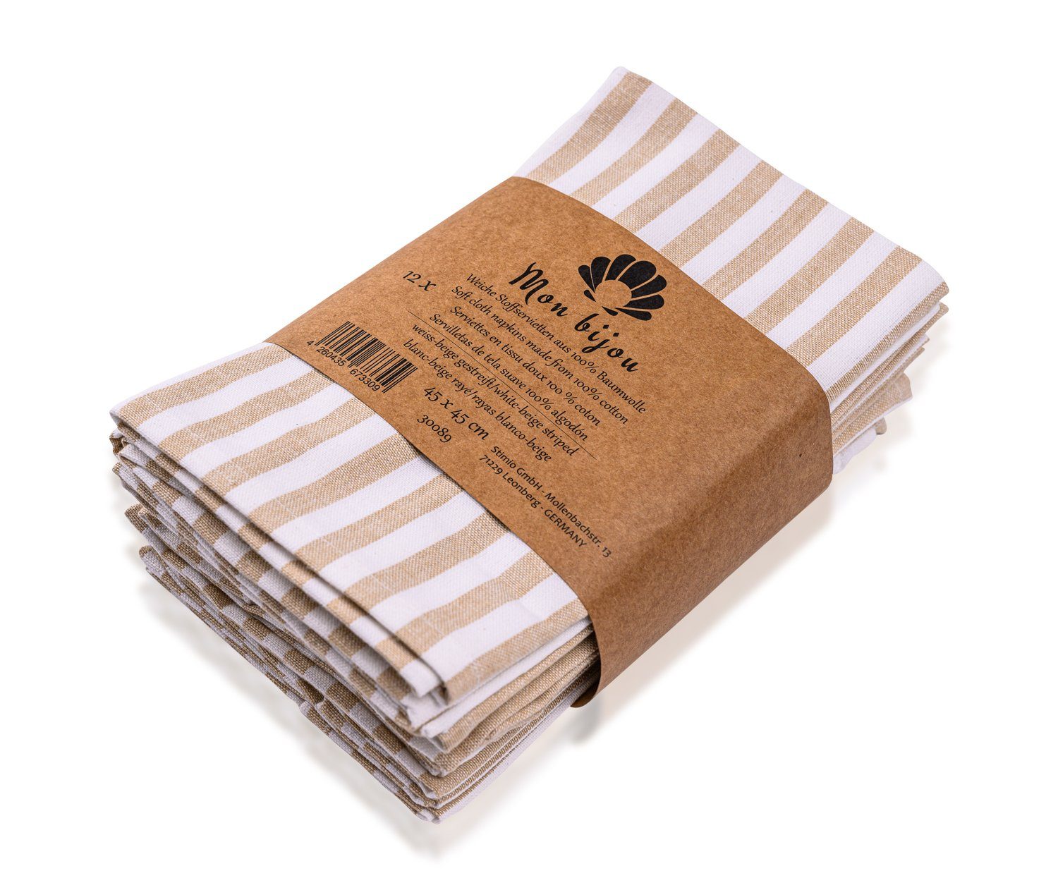 Mon Bijou Stoffserviette Baumwollservietten Servietten 100% Baumwolle Stoff waschbar nachhaltig, (Tischservietten im Landhausstil Set 45 x 45cm, 12 St., Tischdeko Hochzeit, Weihnachten, Geburtstag, Familienfeier, Ostern), Klassisches Streifendesign Stoffservietten für den Festtag Tisch
