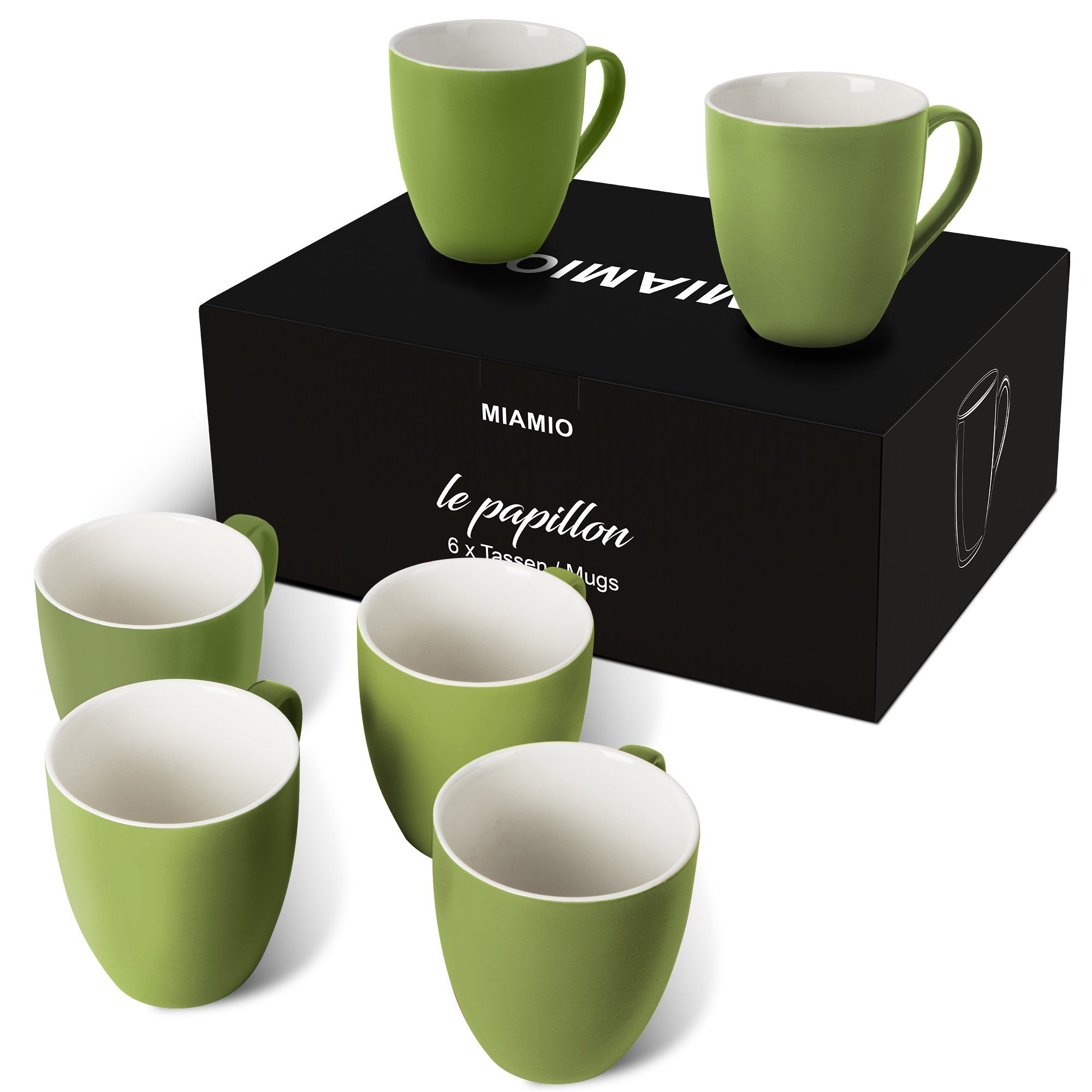 MiaMio Tasse Kaffeetassen Set Le Papillon Kollektion (Außen Farbig) grün