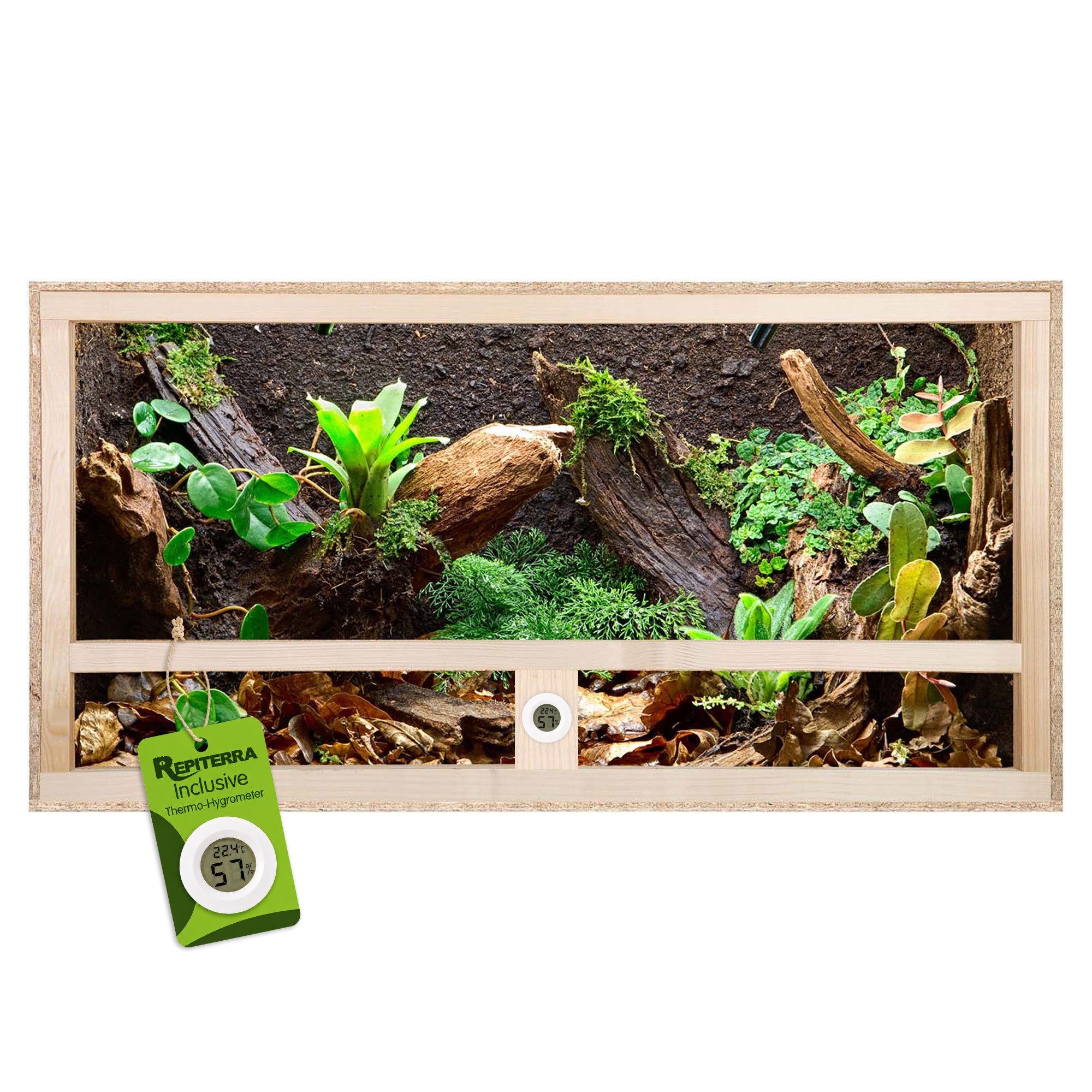 Repiterra Terrarium Holzterrarium Glasfront Seitenbelüftung 80x40x40cm, inklusive Thermo-Hygrometer - gute Wärmeisolierung