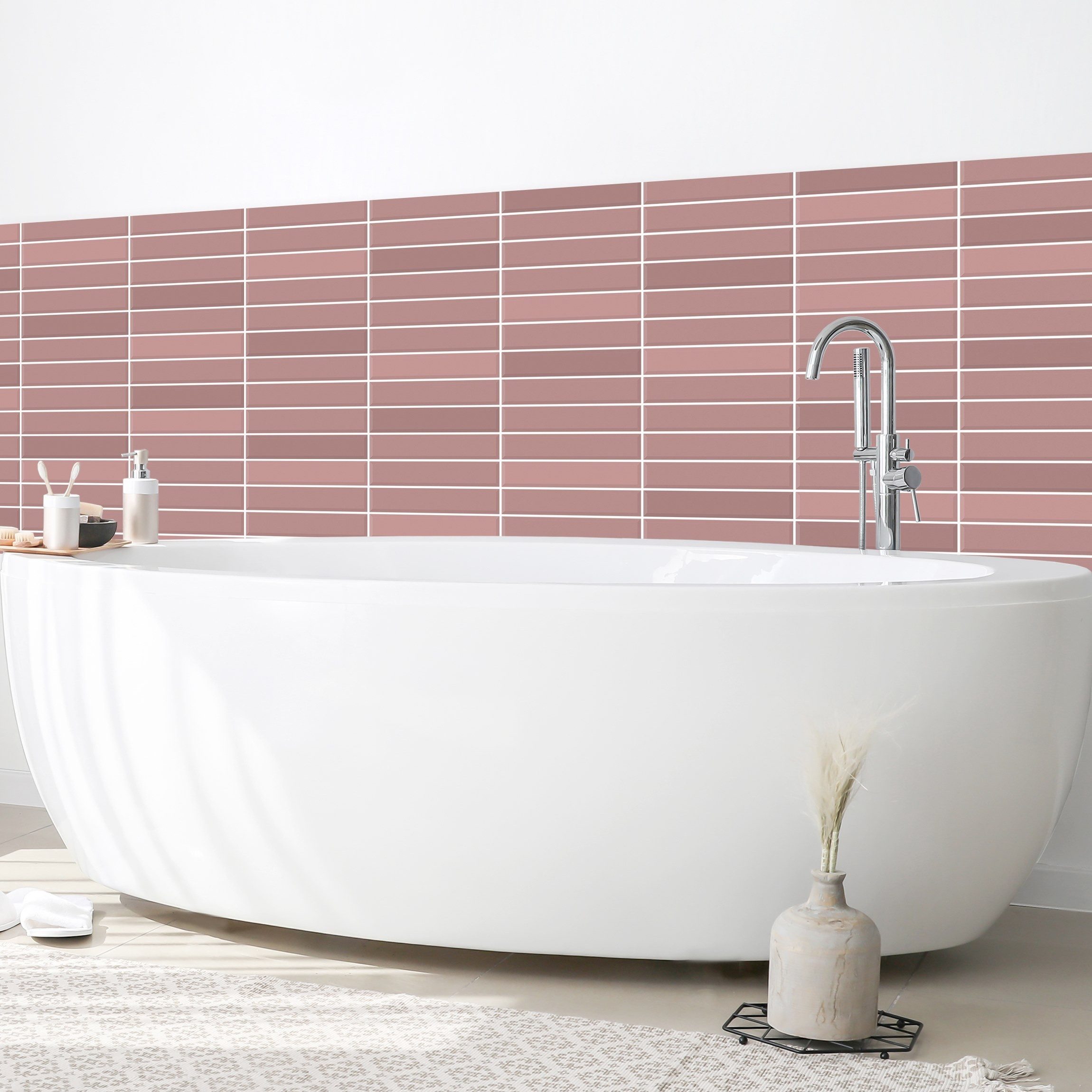 Bilderdepot24 Badrückwand rosa fugenlose Wandverkleidung Bad Unifarben, (Hartfolie matt » Selbstklebend SMART 0,35 mm), wasserfestes Wandpaneel Metro Fliesen Altrosa