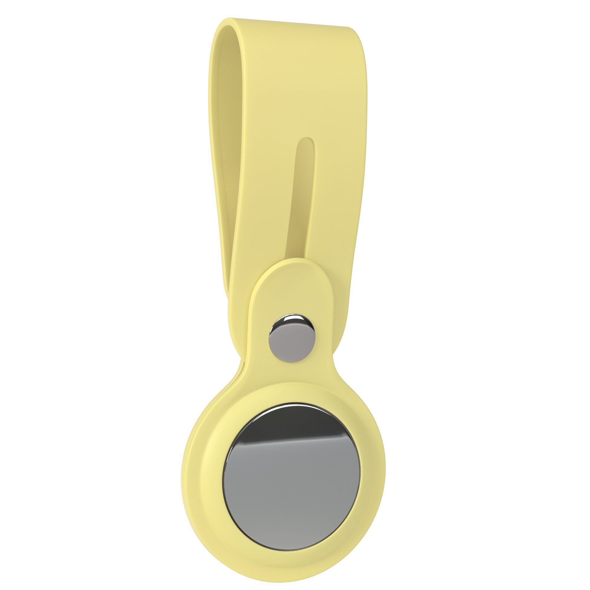 Apple Anhänger Gelb GPS mit Kratzfest EAZY kurzer mit Hülle AirTag, Airtag Silikon CASE Tasche kompatibel Schlaufe Schlüsselanhänger