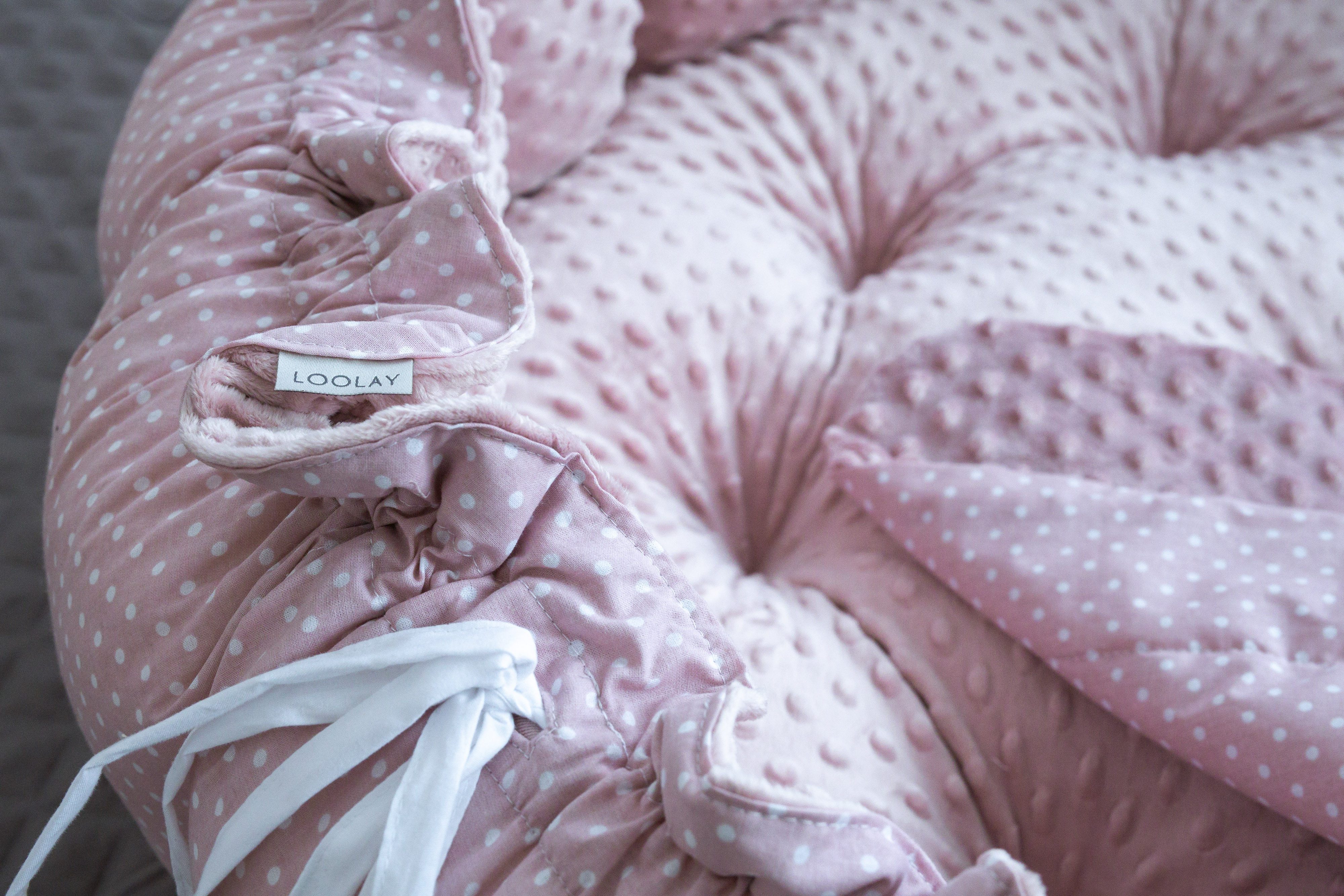 Loolay Bettnestchen PUNKTE Rosa/ MINKY ENGELSNEST Nestchen Babynest Unterlage, (PREMIUM Babyausstattung XXL Babykokon als Nestchen Ø90cm, als Krabbeldecke Ø155c – Bild 5 von 5