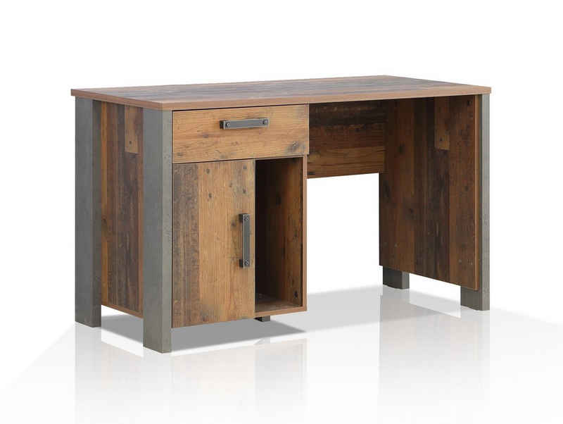 Moebel-Eins Schreibtisch, CASSIA Schreibtisch, Material Dekorspanplatte, Old Wood Vintage/betonfarbig
