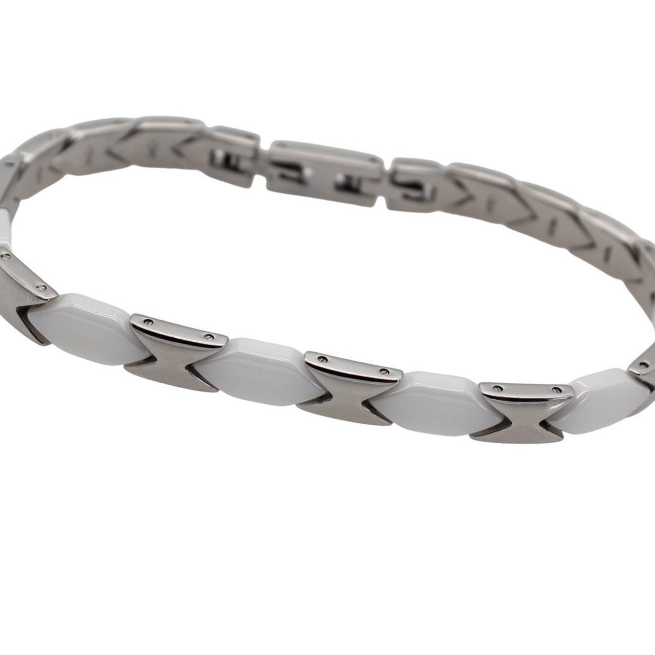 Armband Klassisches Basic Gliederarmband aus Edelstahl und Keramik Weiß/Silber