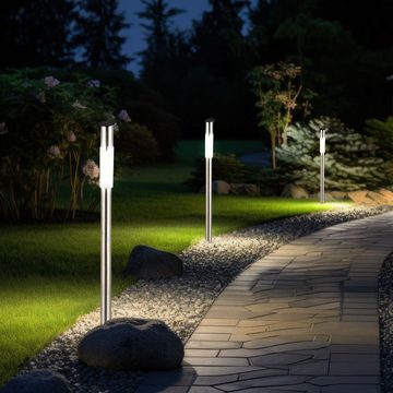 etc-shop LED Gartenleuchte, LED-Leuchtmittel fest verbaut, Solarleuchte Stecklampe Außenleuchte LED Edelstahl Erdspieß 3er Set