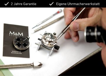 M&M Quarzuhr Damenuhr weiß / schwarz Ring-O wasserdicht, (1-tlg), Analoguhr rund, Designer Uhr, deutsche Manufaktur, inkl. edles Etui