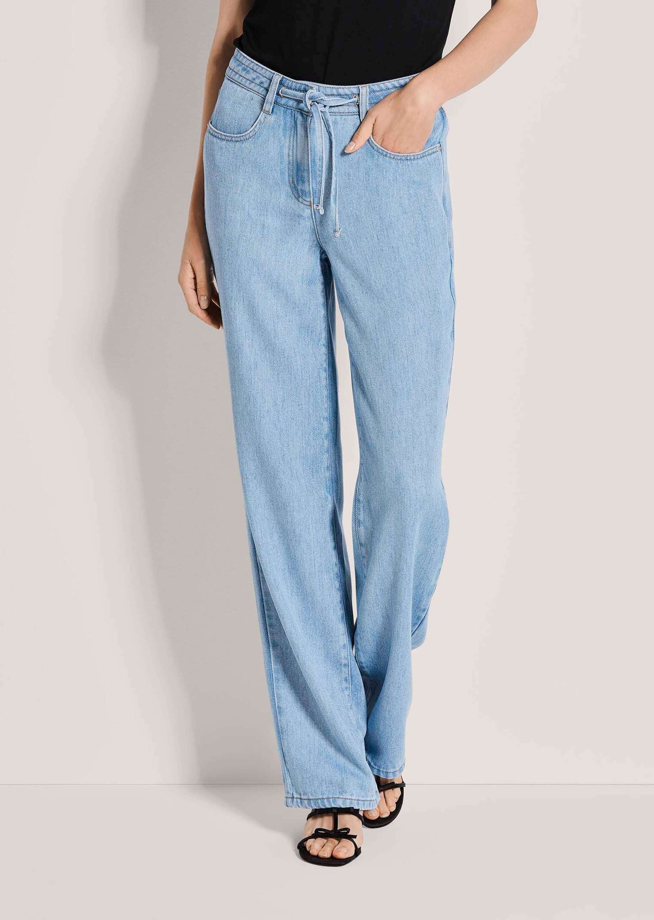 MADELEINE Gerade Jeans Sommerjeans mit Bindeband 4-Pocket-Hose mit Tunnelzug, Taschen und Knöchellänge