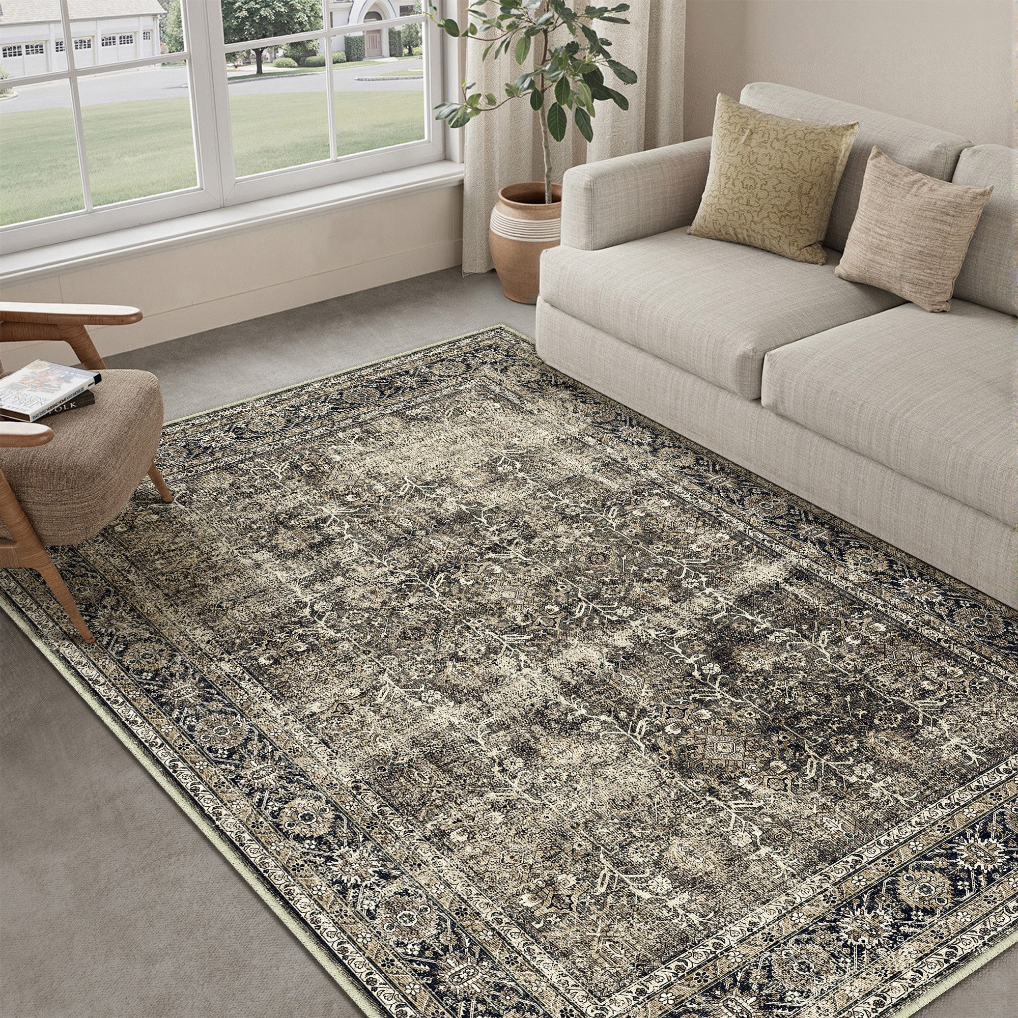 PURECOZY Teppich Wohnzimmerteppich, rutschfester Teppich, Vintage Stil, rechteckig, Höhe: 5 mm, geeignet für verschiedene Innenräume, 160x230cm