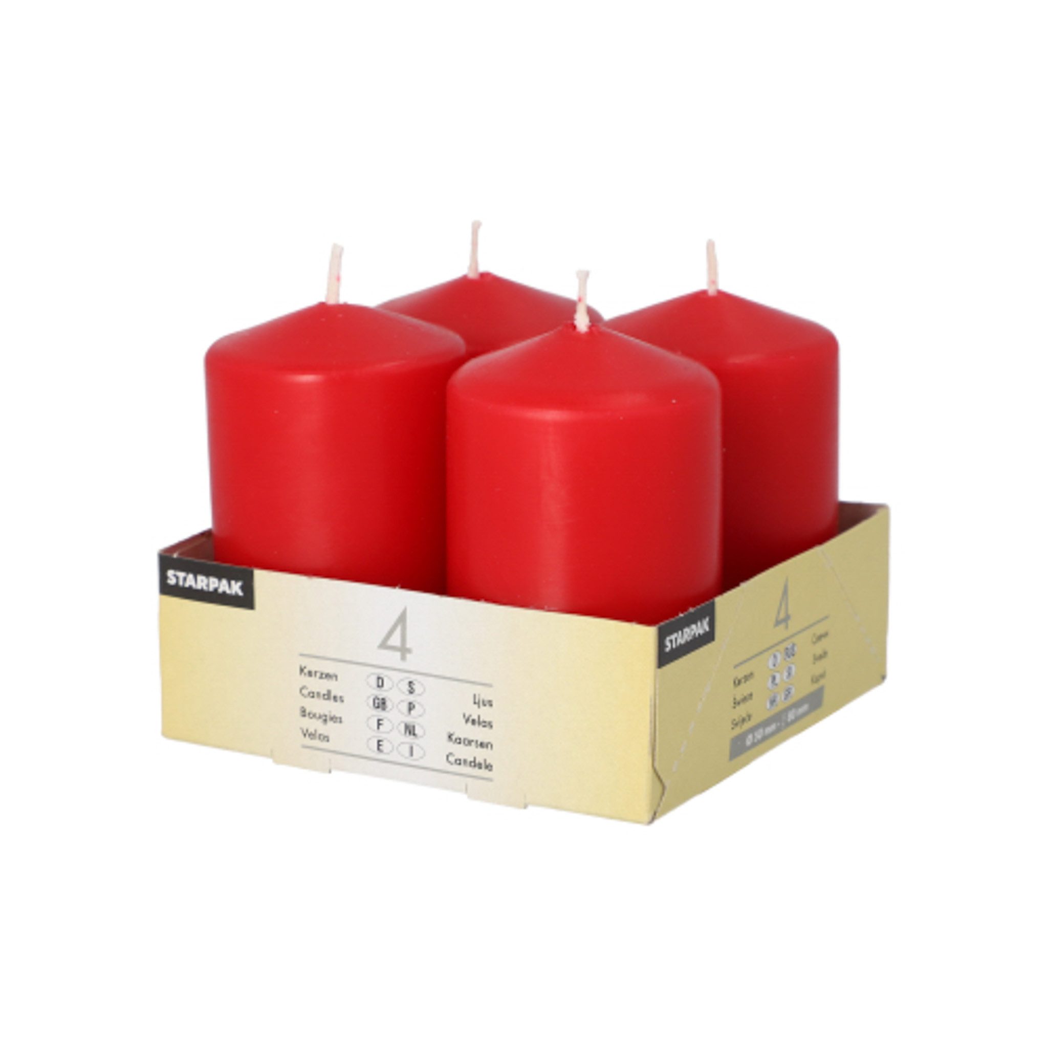 PAPSTAR Stumpenkerze, Stumpenkerzen 5x8cm 4 Stück Rot