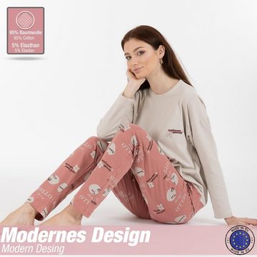 LOREZA Schlafanzug Schlafanzug Pyjama langarm- Spring - Pastel (Set, 2 tlg)