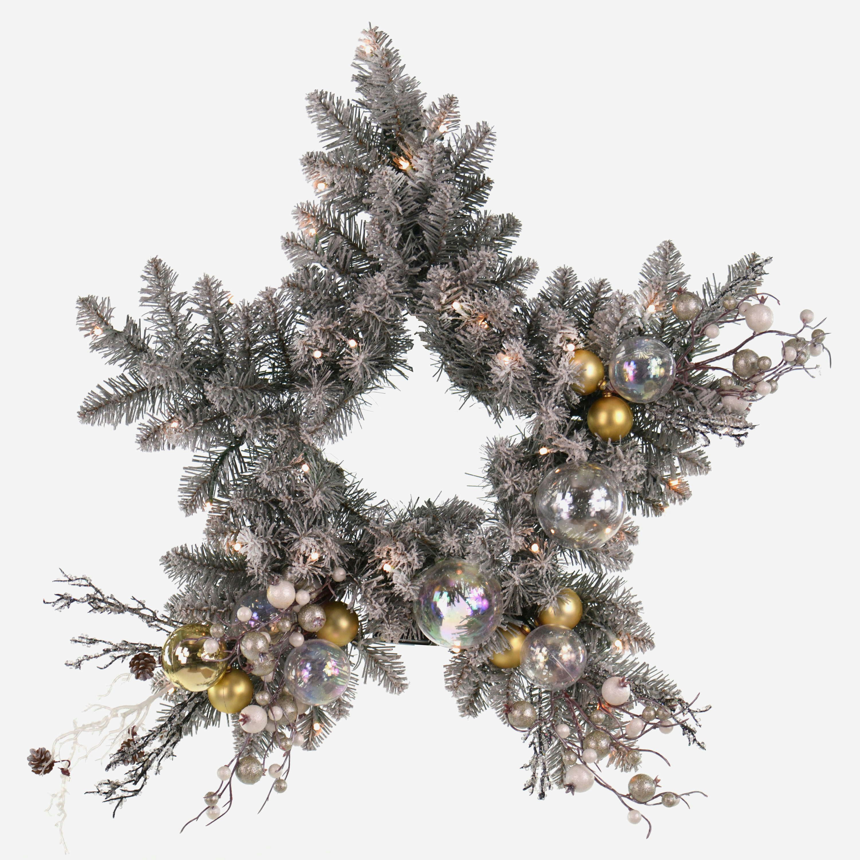 Kunstkranz Kunstkranz Stern Weihnachtskranz ASKIM, beschneit, geschmückt, Ø65cm, artplants