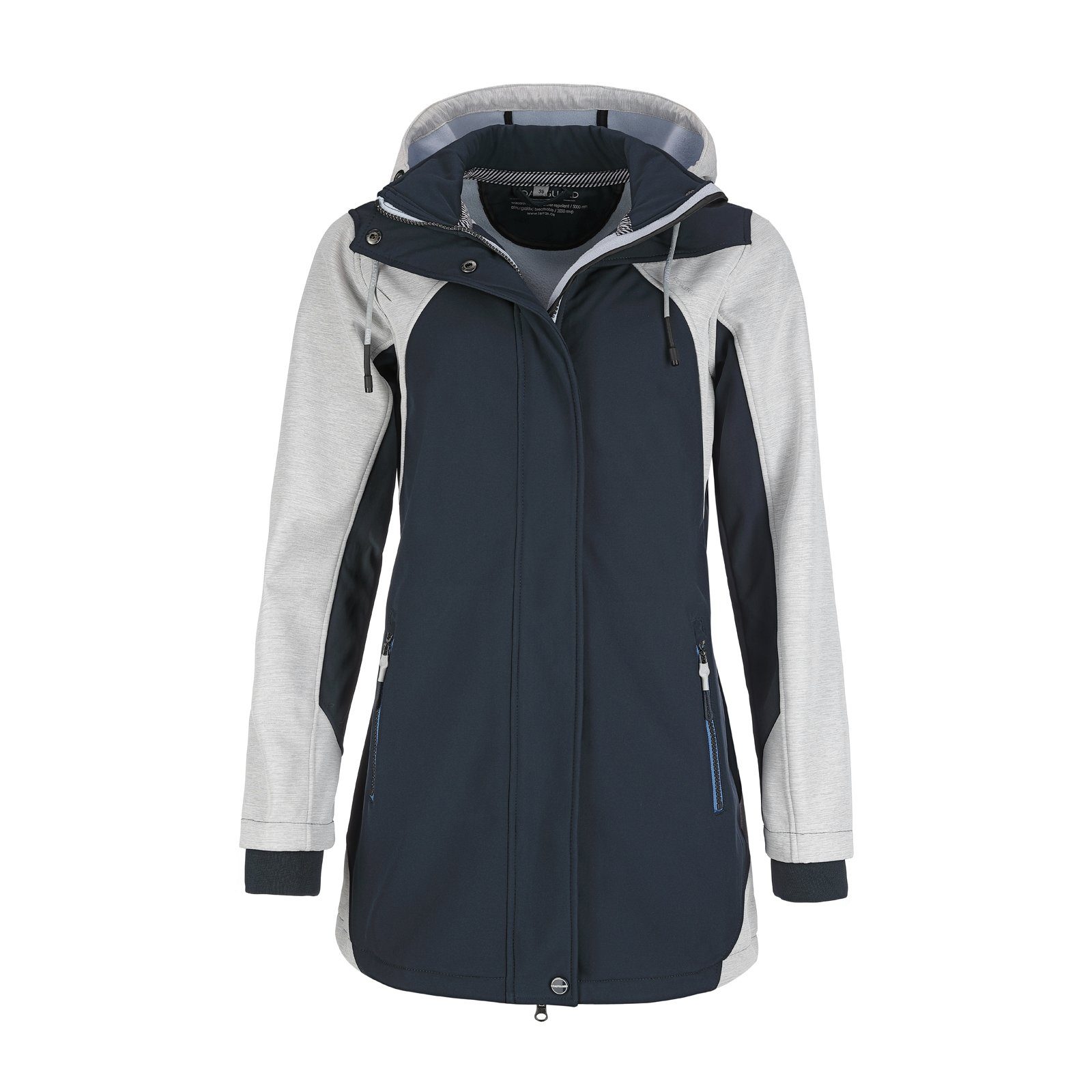 Coastguard Softshelljacke Damen Jacke zweifarbig – Outdoor-Jacke abnehmbarer Kapuze atmungsaktiv dunkelblau/hellgrau | Übergangsjacken