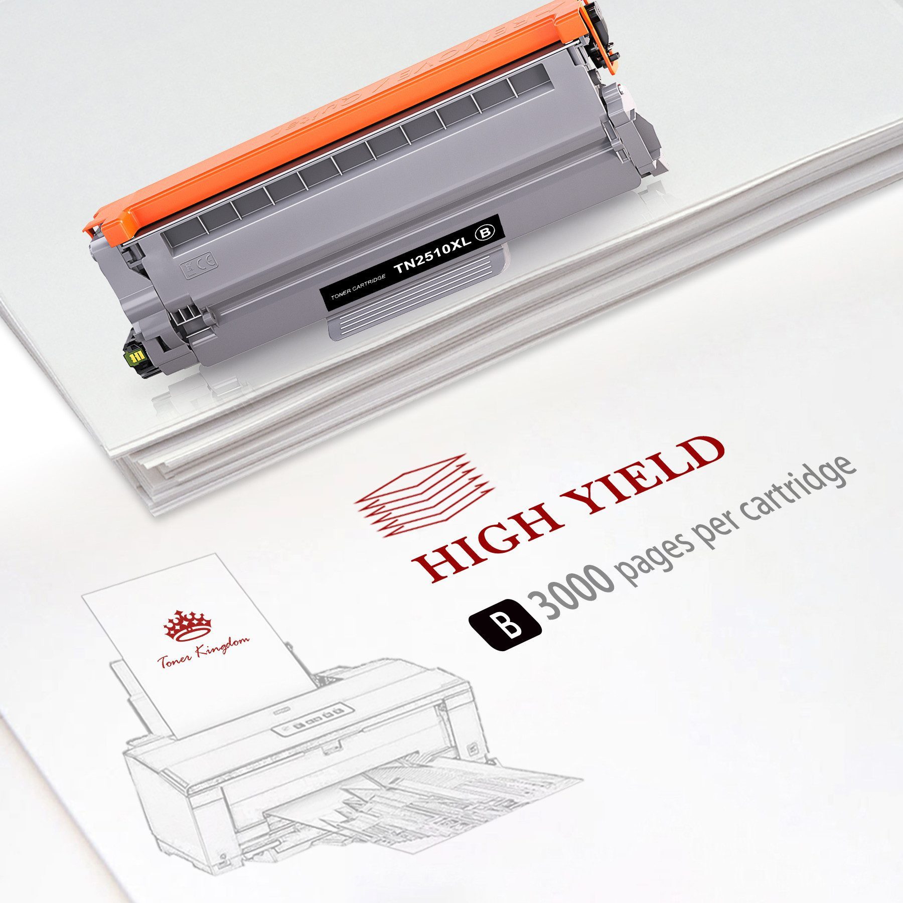 Toner Kingdom Tonerpatrone ca. 3000 Seiten pro Schwarz Ersatz für Brother TN2510XL Mit Chip, (TN2510 für Brother TN-2510XL HL-L2445 HL-L2400 DCP-L2620)