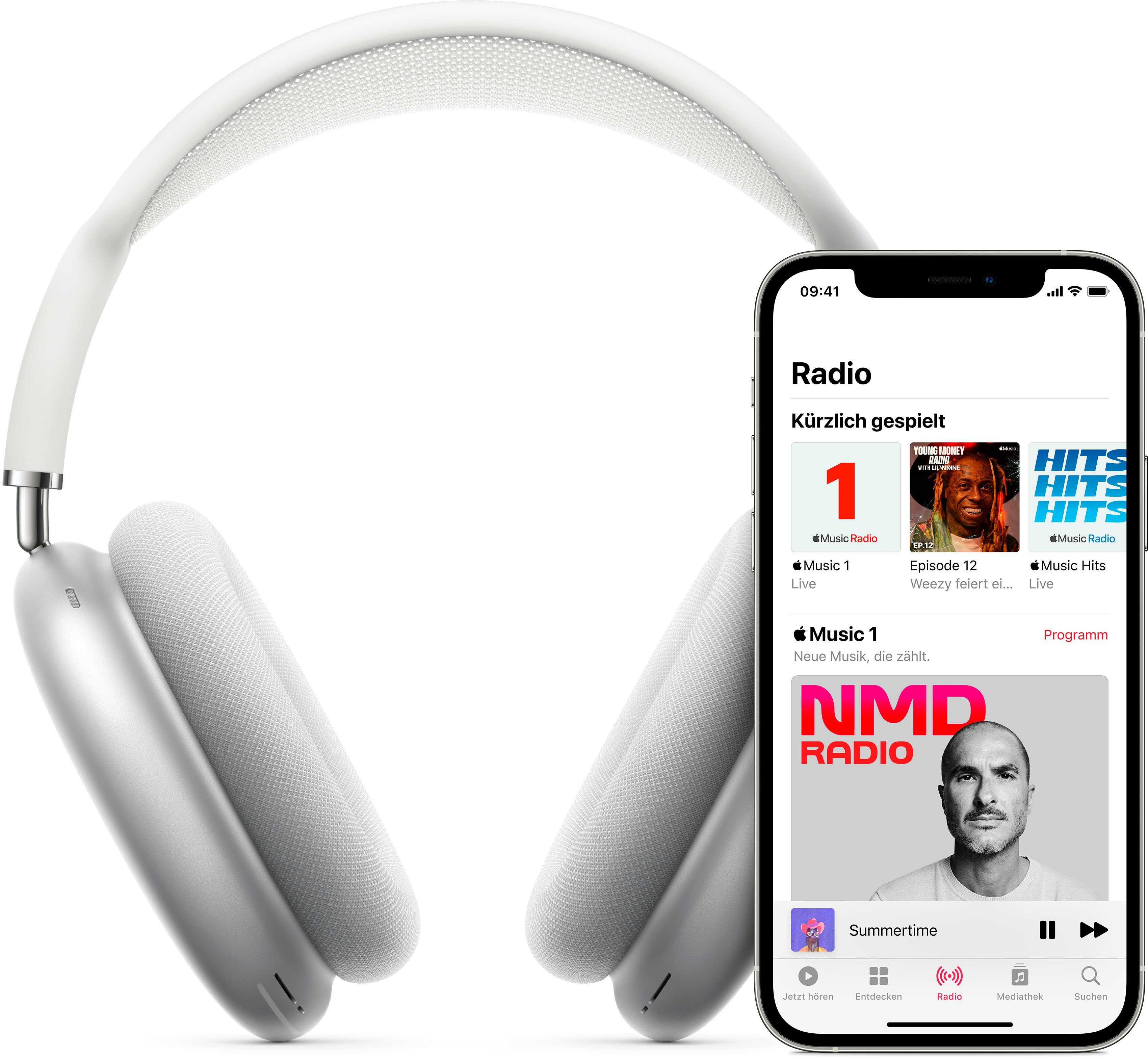 (ANC), integrierte AirPods Musik, Max Sprachsteuerung, Rauschunterdrückung, Anrufe Over-Ear-Kopfhörer blau Noise mit Bluetooth) Steuerung Siri, Apple Transparenzmodus, und (Active kompatibel für Cancelling Siri,