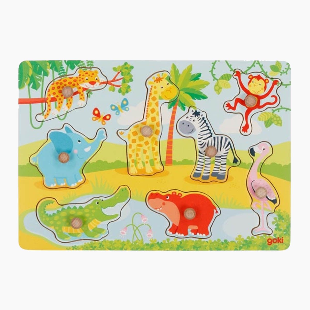 goki Головоломки Головоломки Afrikanische Tierkinder, 8 Пазлыteile, durch die großen Holzgriffe gut zu Greifen