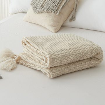 Tagesdecke Kuscheldecken Decke mit Quasten Beige 110x150 cm, iceagle, für Sofa and Bett